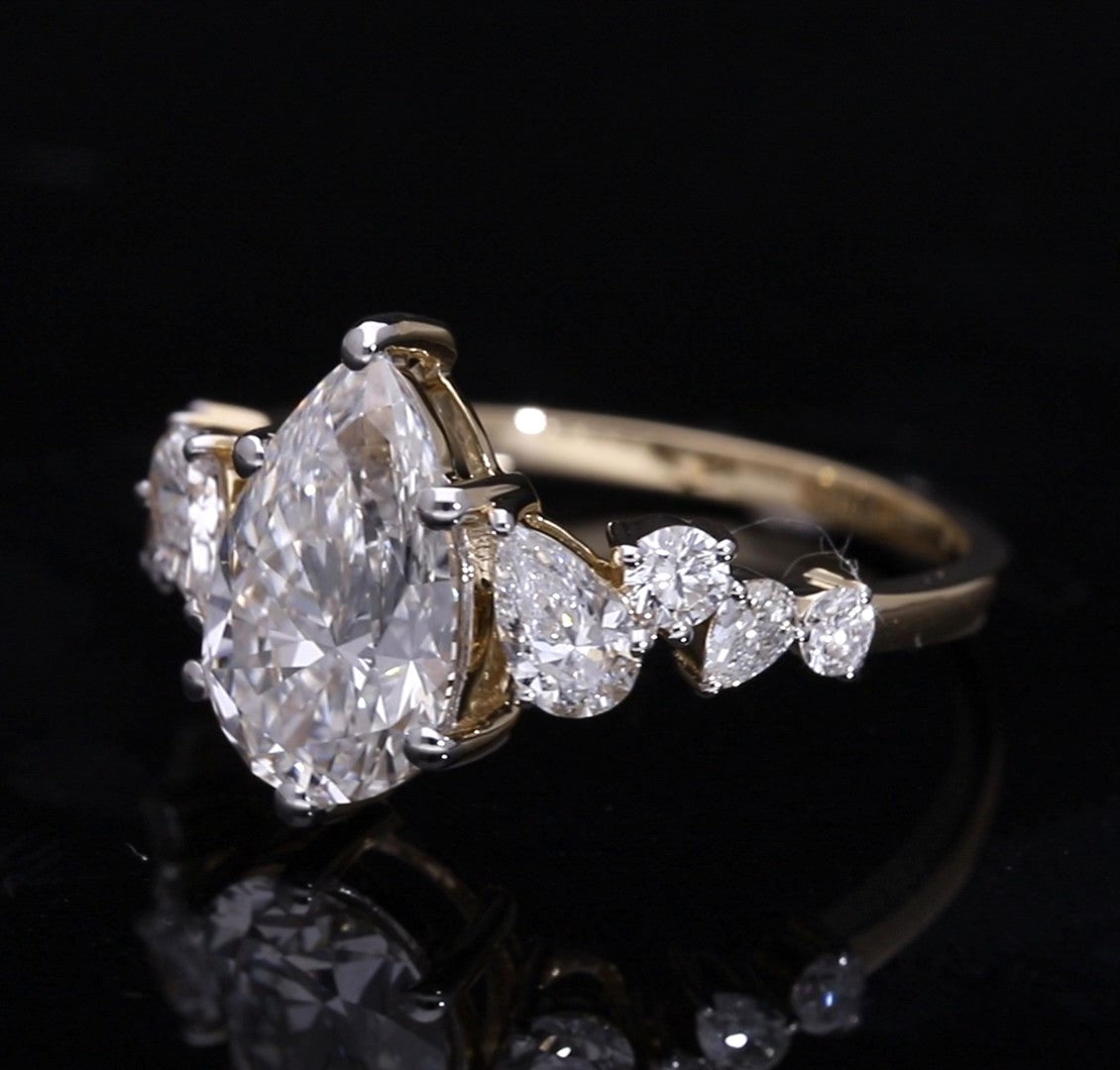 Pear Cut Lab-Grown Diamond Multi-Stone Engagement Ring