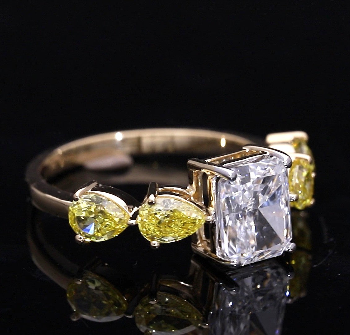 2.55 Carat Radiant Cut and Pink Pear Lab-Grown Diamond Engagement Ring