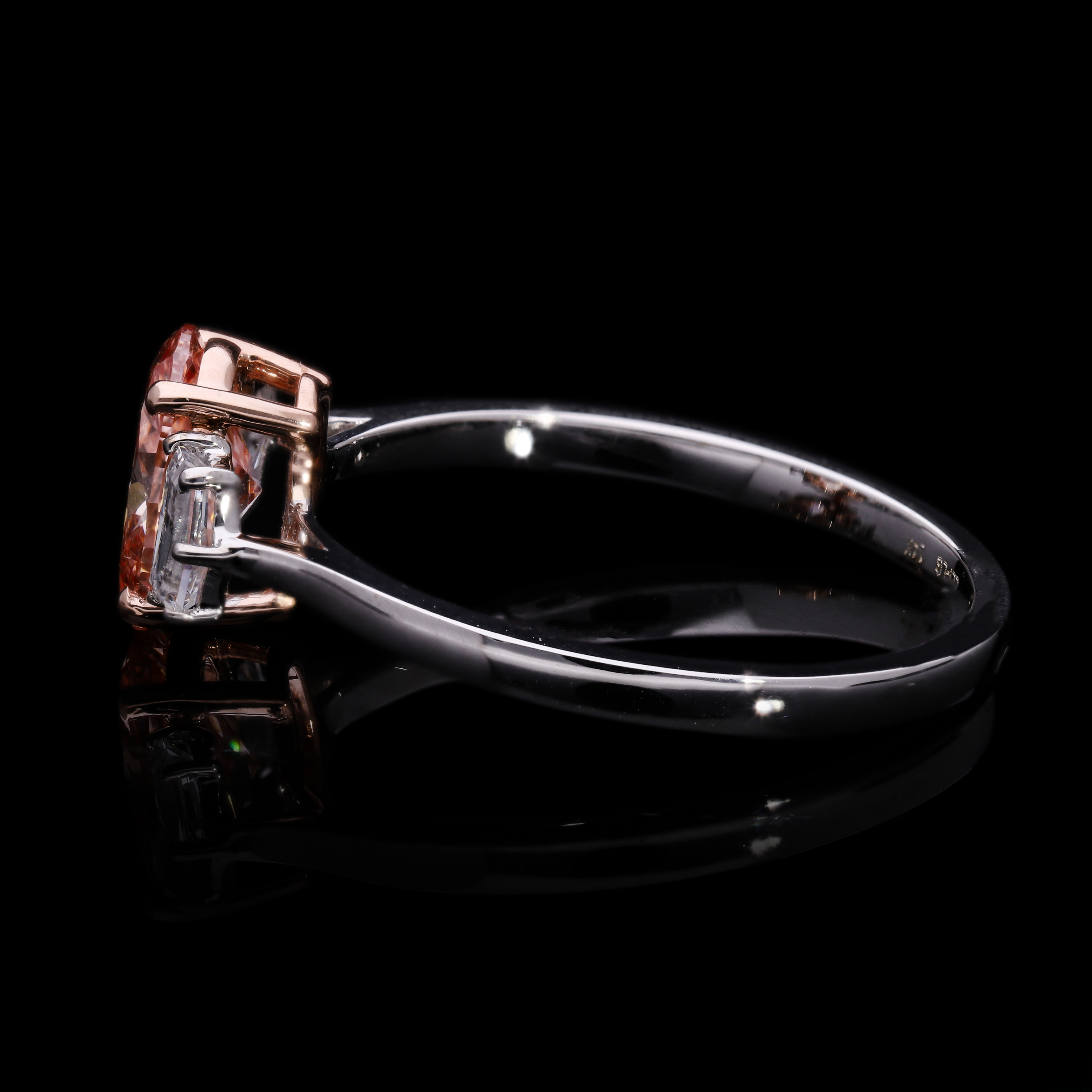Pink Oval and Cadillac Cut Lab-Grown Diamond Three-Stone Engagement Ring