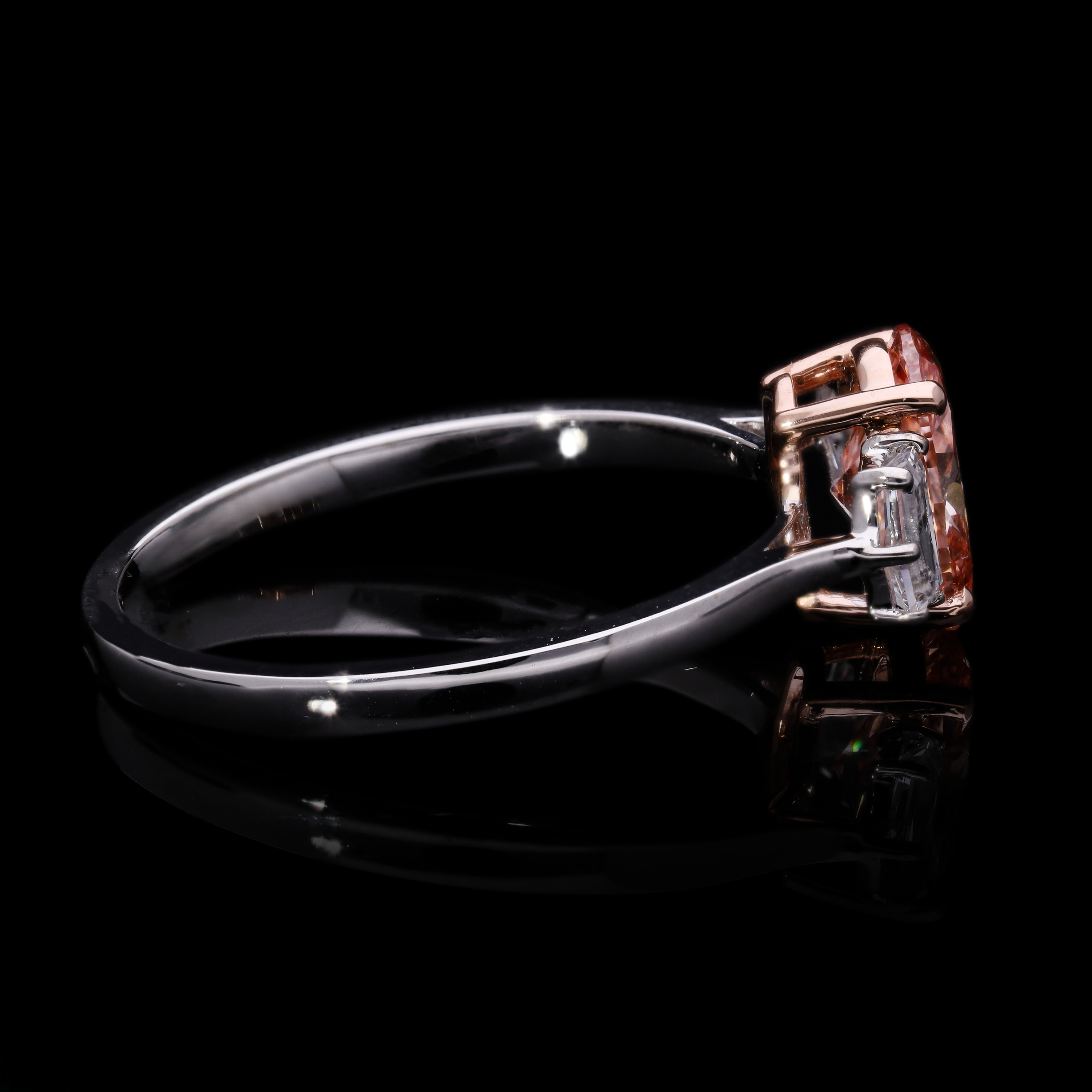 Pink Oval and Cadillac Cut Lab-Grown Diamond Three-Stone Engagement Ring