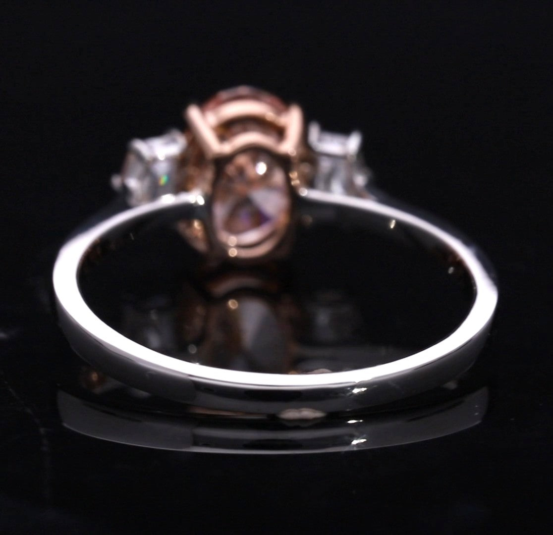 Pink Oval and Cadillac Cut Lab-Grown Diamond Three-Stone Engagement Ring