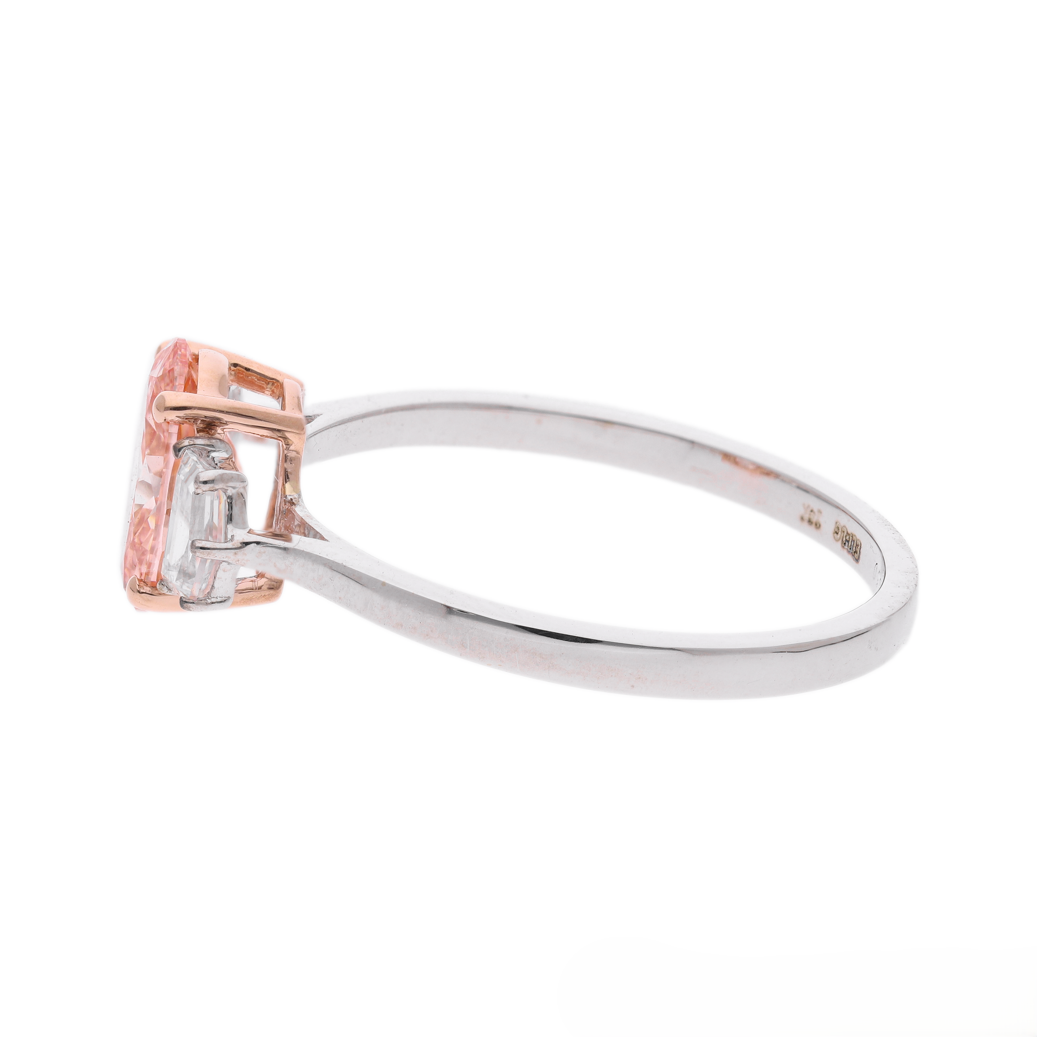Pink Oval and Cadillac Cut Lab-Grown Diamond Three-Stone Engagement Ring