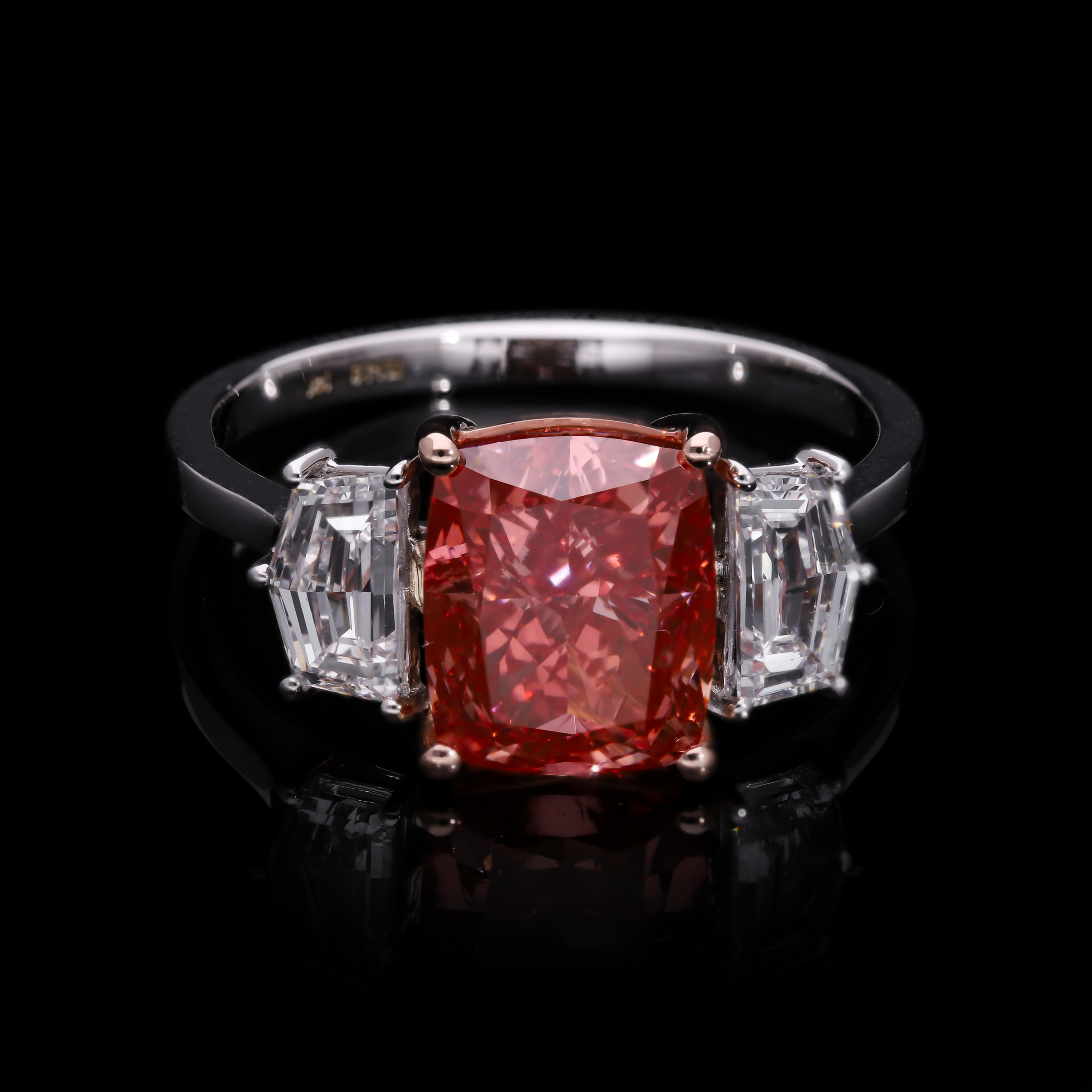 Pink Cushion and Cadillac Cut Lab-Grown Diamond Three-Stone Engagement Ring