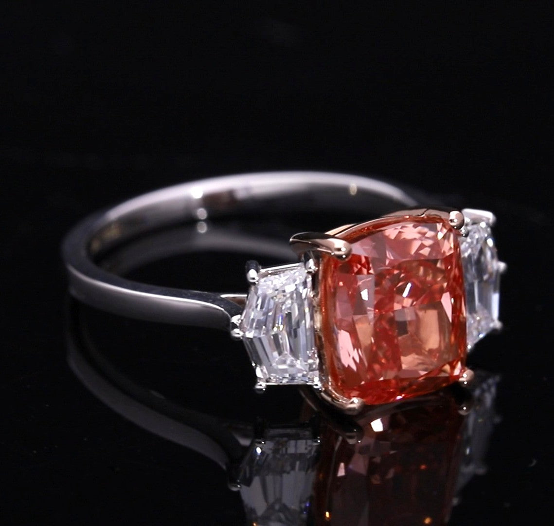 Pink Cushion and Cadillac Cut Lab-Grown Diamond Three-Stone Engagement Ring