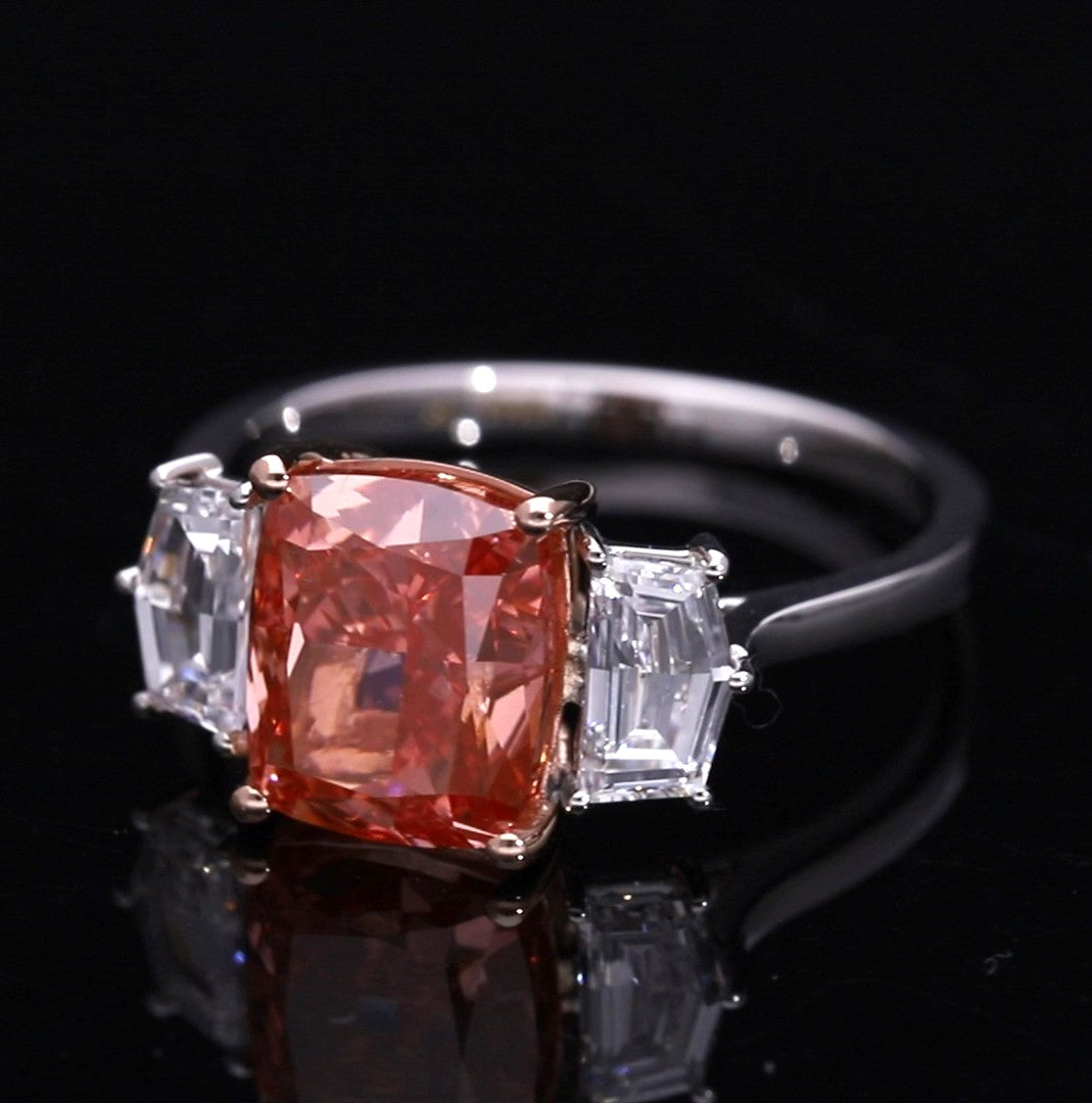 Pink Cushion and Cadillac Cut Lab-Grown Diamond Three-Stone Engagement Ring
