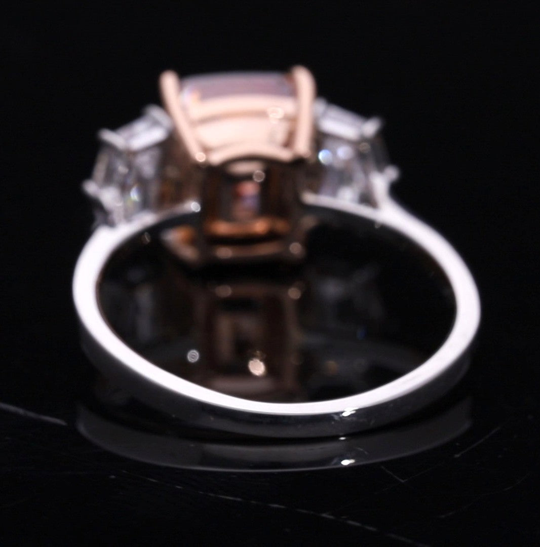 Pink Cushion and Cadillac Cut Lab-Grown Diamond Three-Stone Engagement Ring