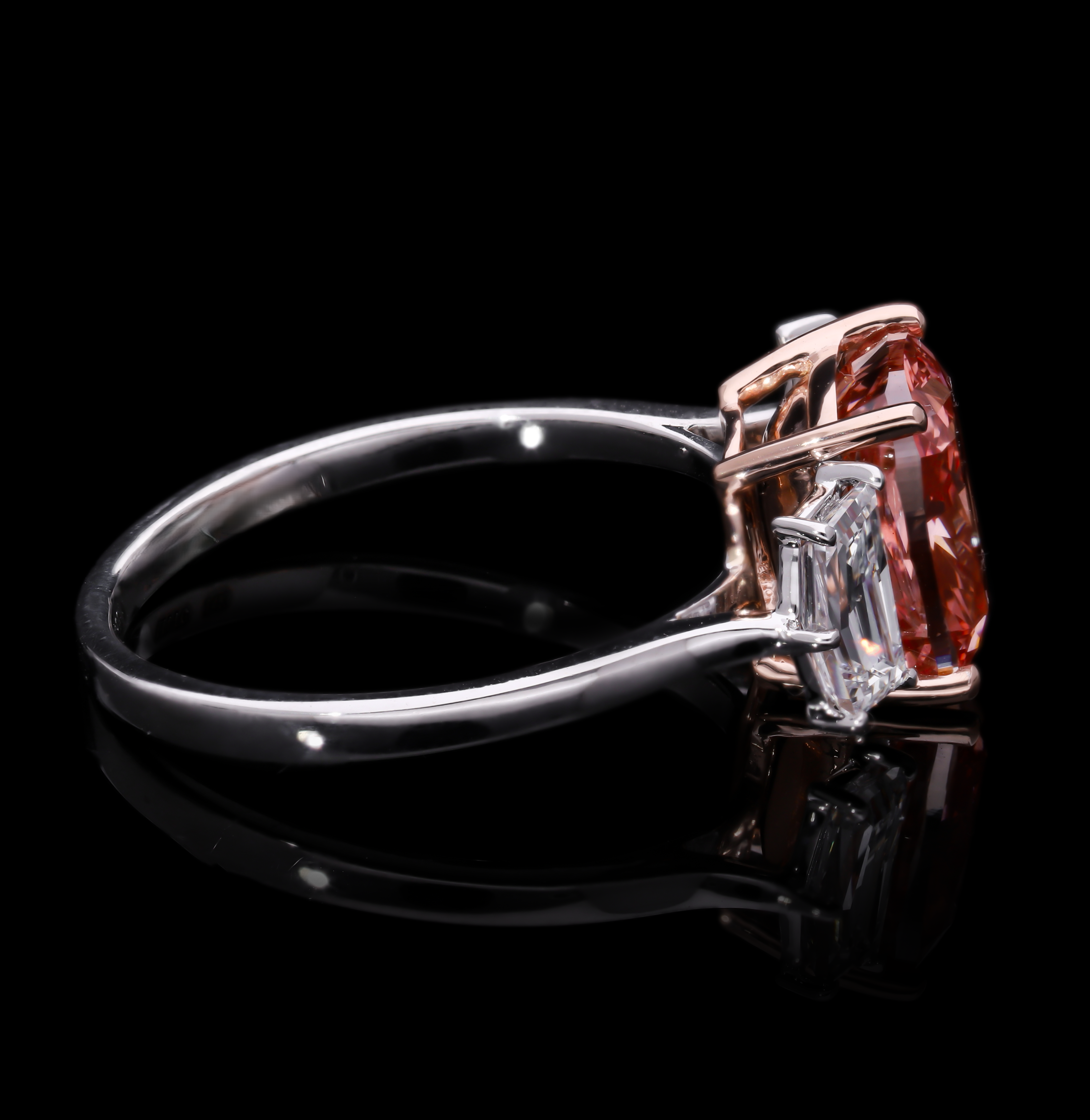 Pink Cushion and Cadillac Cut Lab-Grown Diamond Three-Stone Engagement Ring