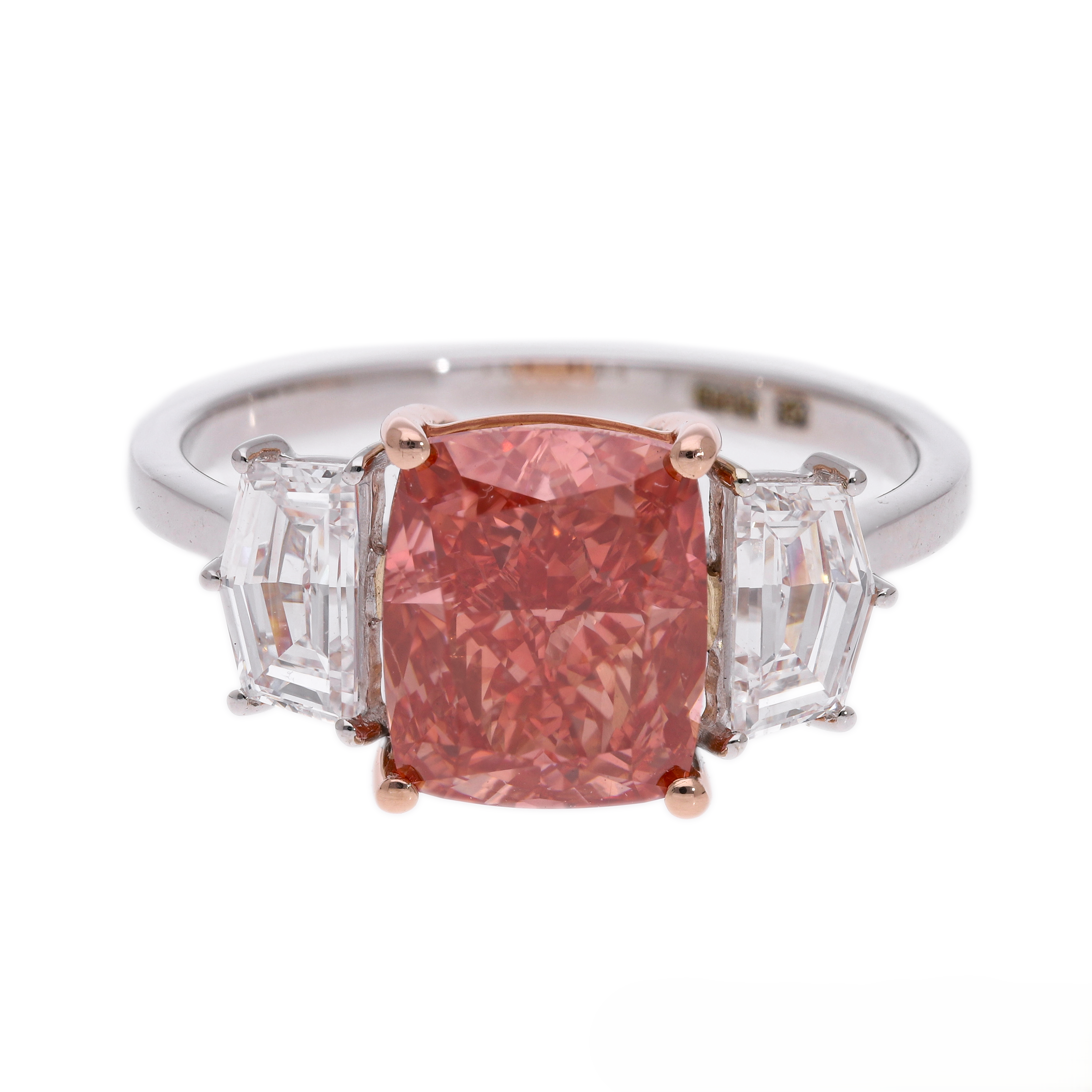 Pink Cushion and Cadillac Cut Lab-Grown Diamond Three-Stone Engagement Ring
