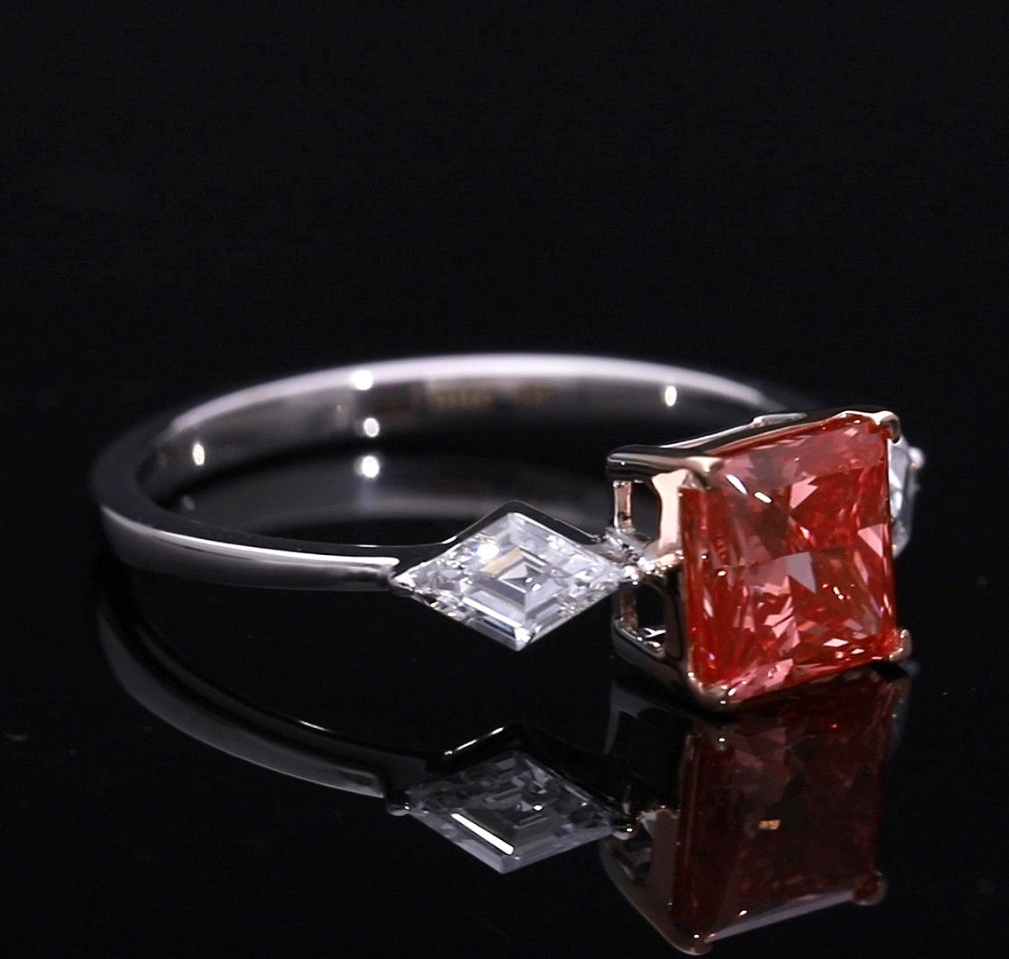 Pink Princess and Kite Shaped Lab-Grown Diamond Three-Stone Engagement Ring
