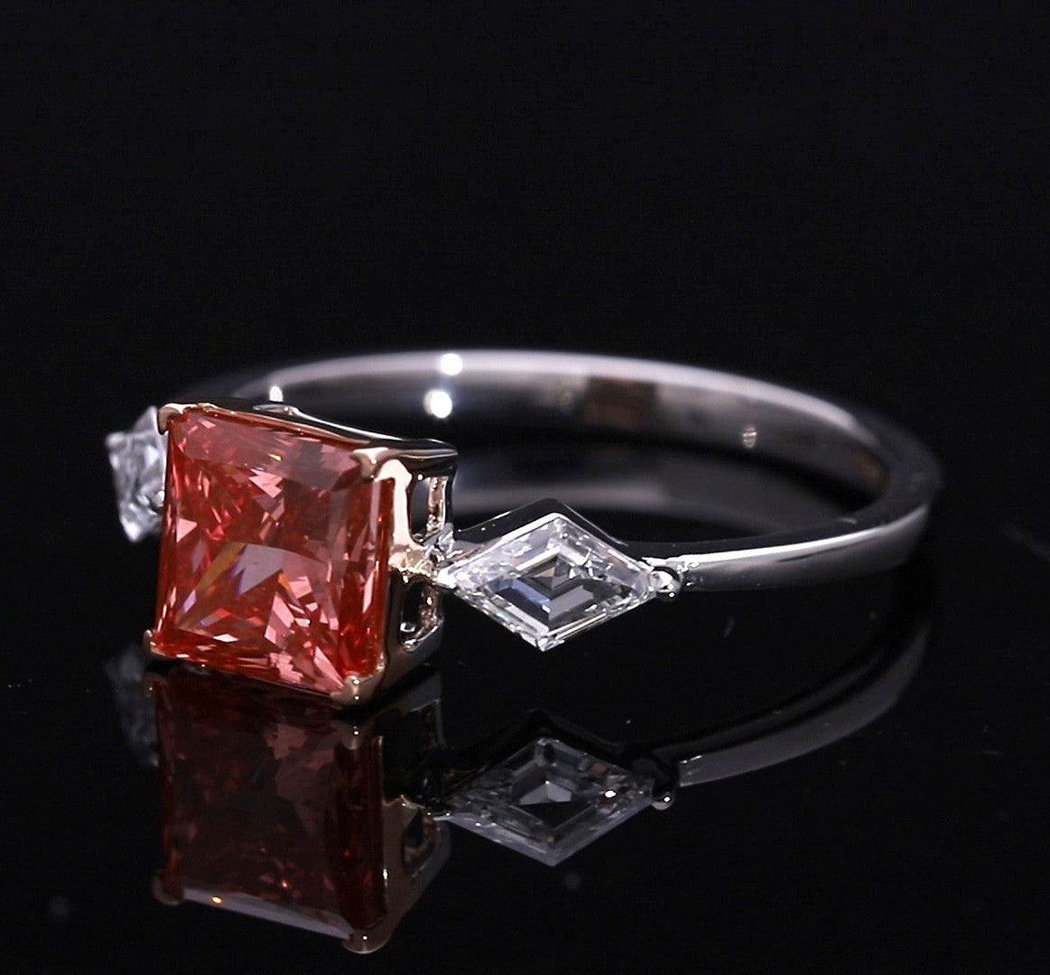 Pink Princess and Kite Shaped Lab-Grown Diamond Three-Stone Engagement Ring