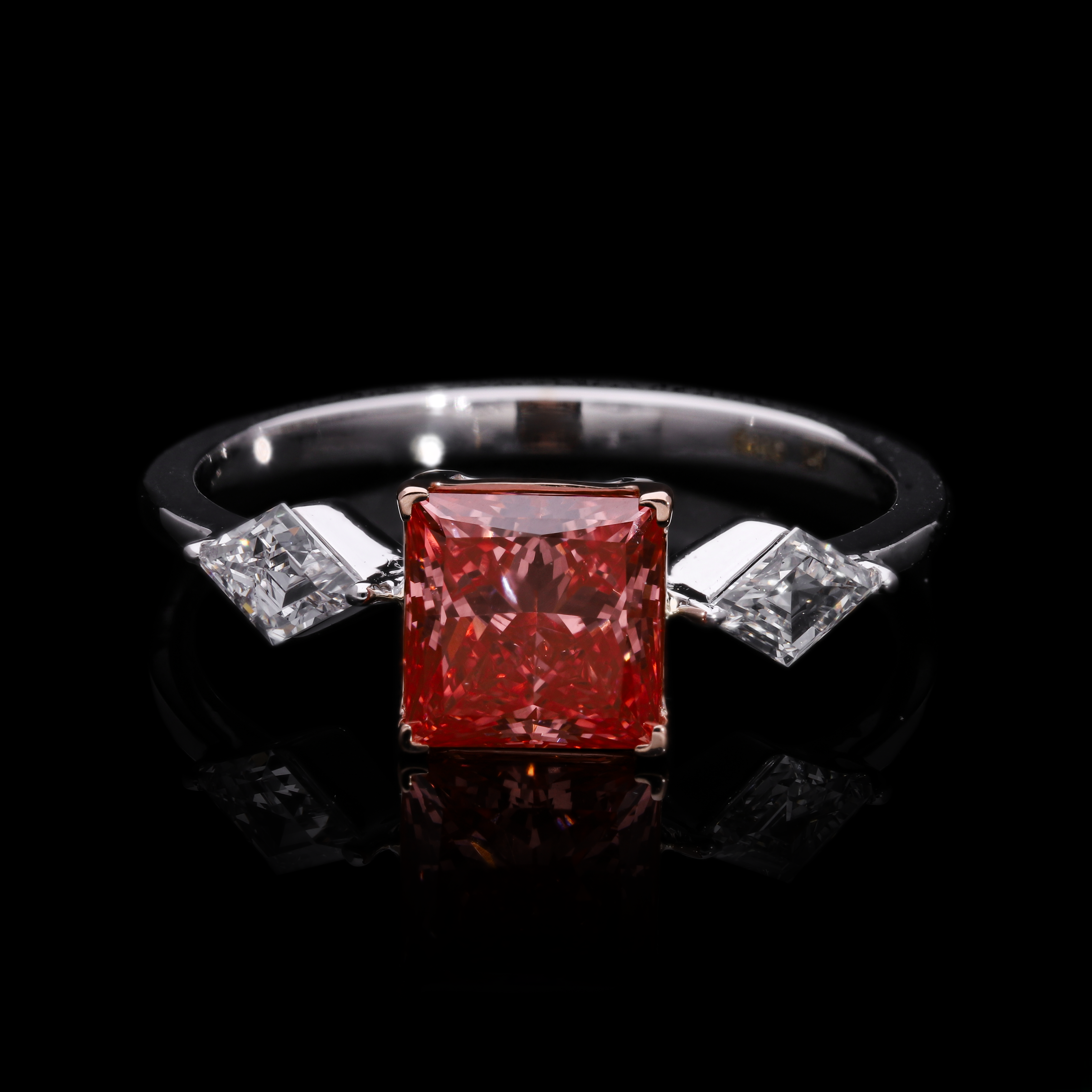 Pink Princess and Kite Shaped Lab-Grown Diamond Three-Stone Engagement Ring