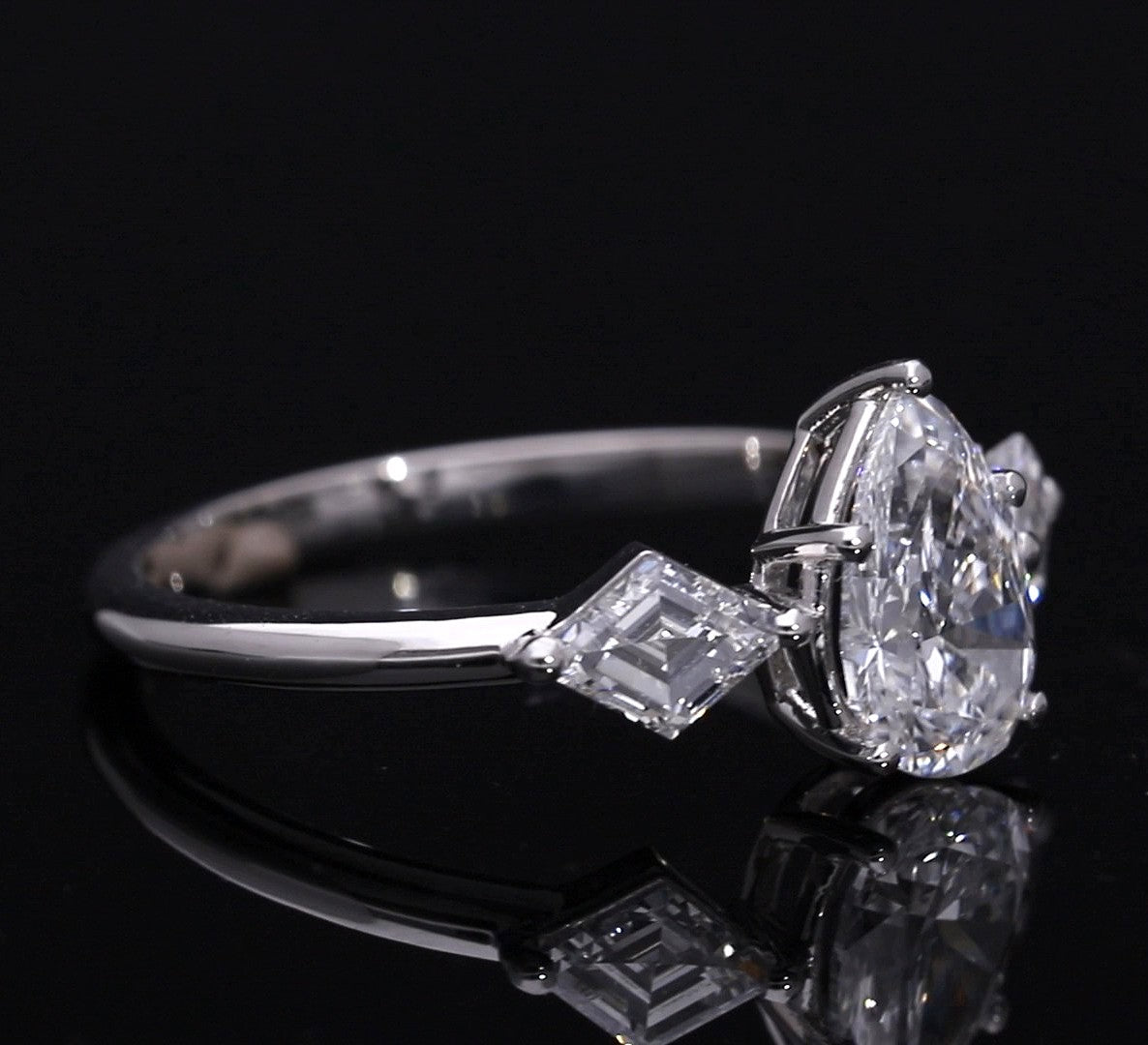 Pear Cut and Kite Shaped Lab-Grown Diamond Three-Stone Engagement Ring