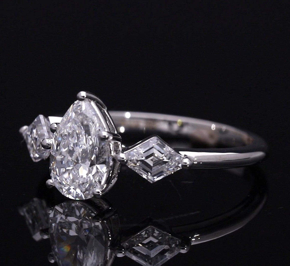 Pear Cut and Kite Shaped Lab-Grown Diamond Three-Stone Engagement Ring