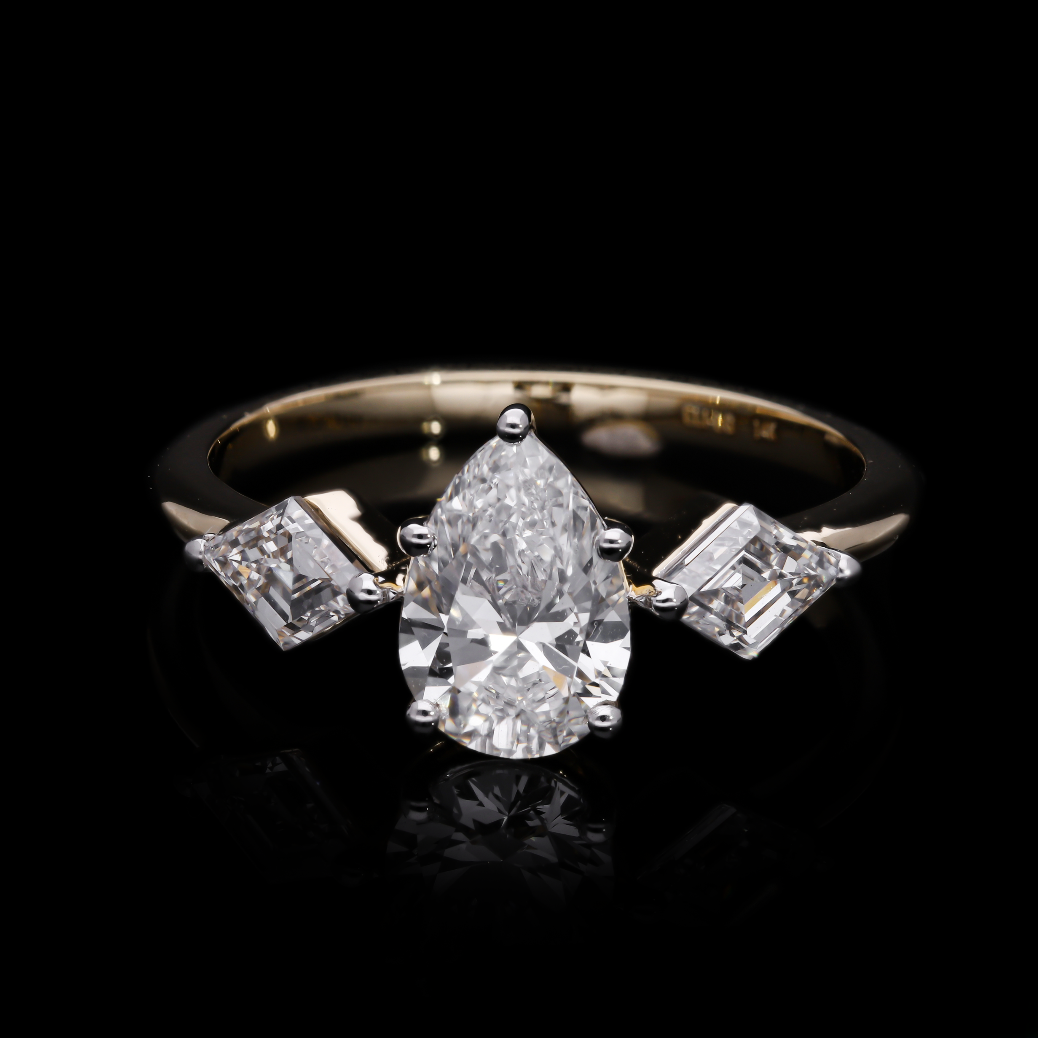 Pear Cut and Kite Shaped Lab-Grown Diamond Three-Stone Engagement Ring