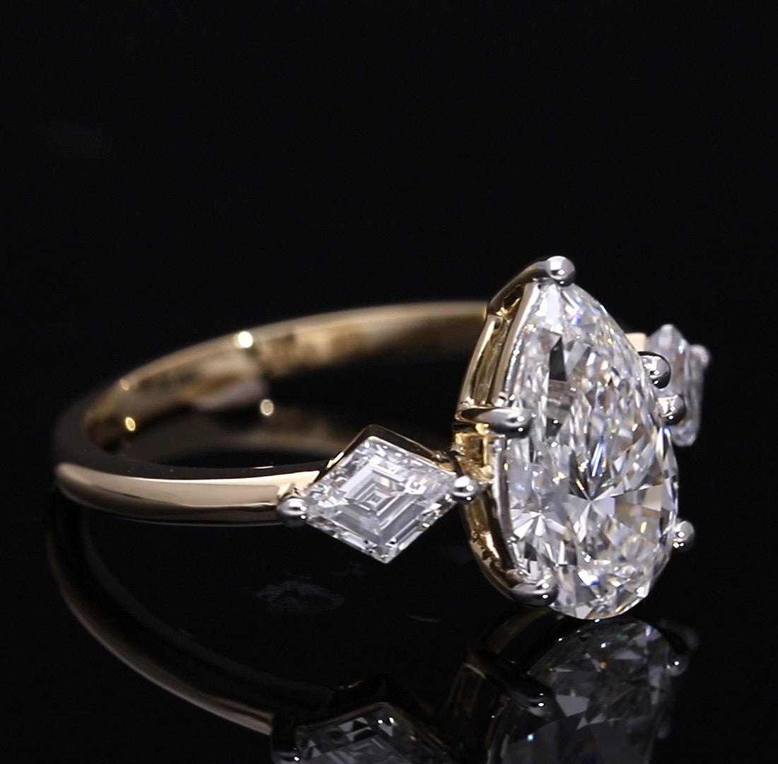 Pear Cut and Kite Shaped Lab-Grown Diamond Three-Stone Engagement Ring