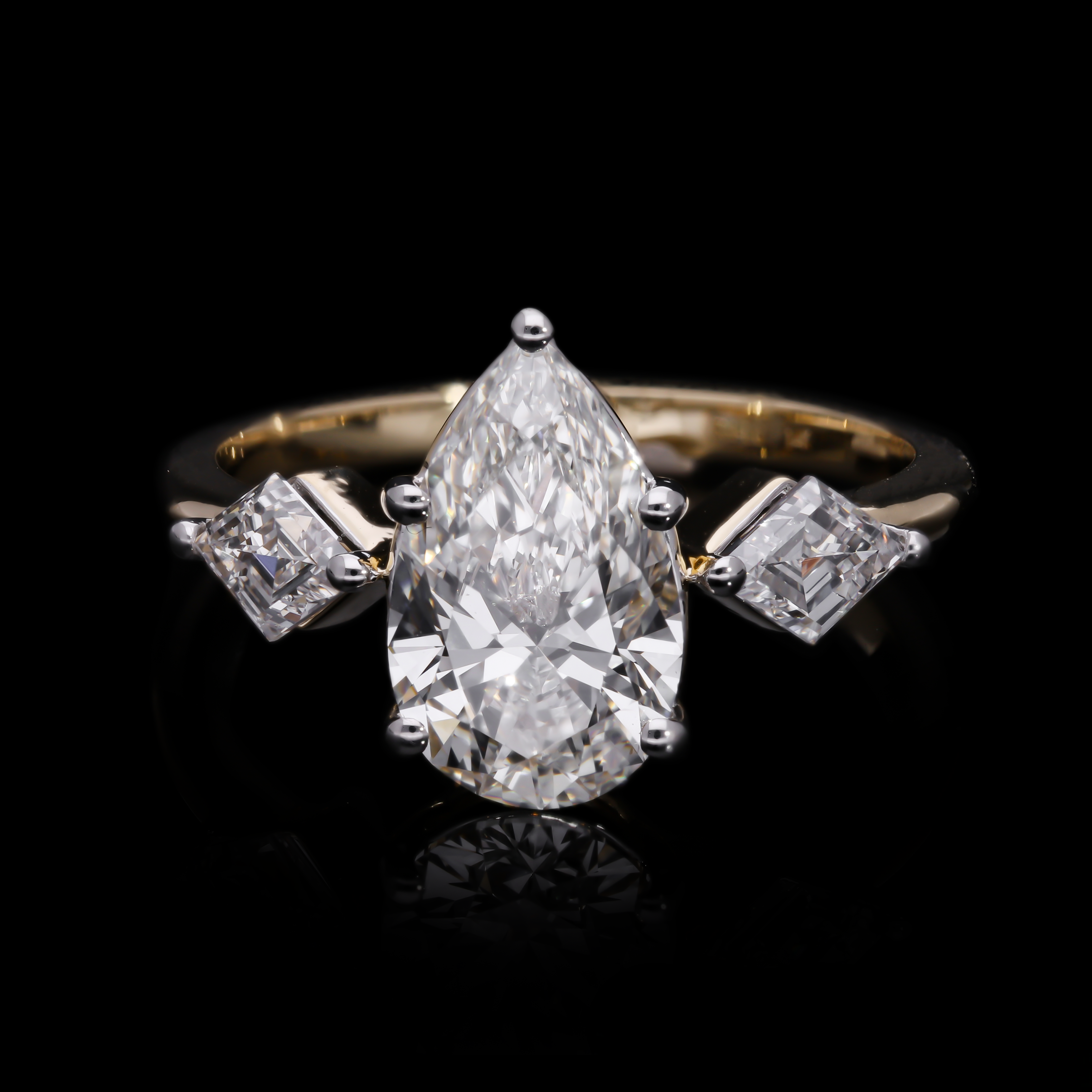 Pear Cut and Kite Shaped Lab-Grown Diamond Three-Stone Engagement Ring