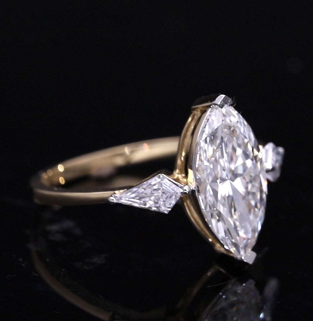 Marquise Cut and Kite Shaped Lab-Grown Diamond Three-Stone Engagement Ring
