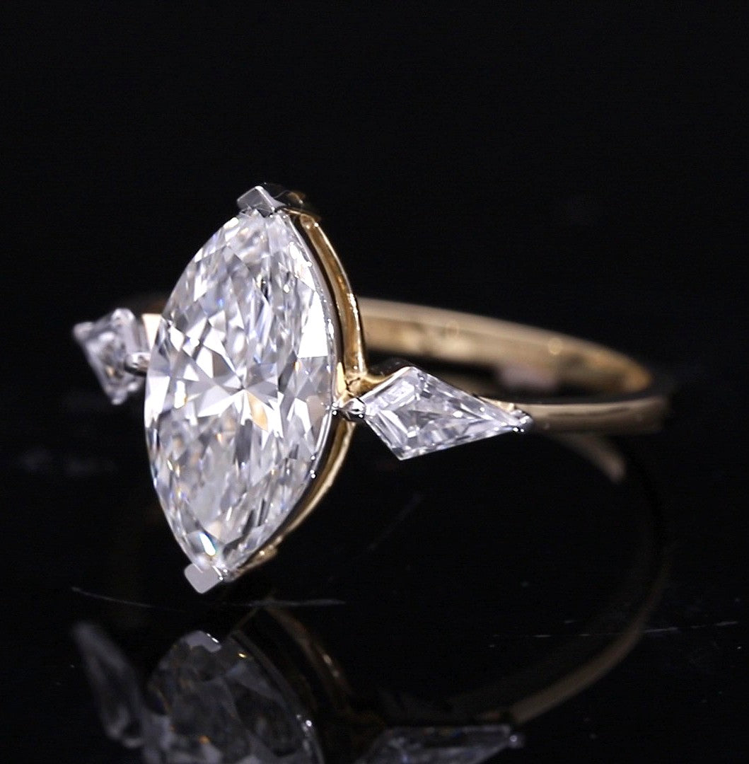 Marquise Cut and Kite Shaped Lab-Grown Diamond Three-Stone Engagement Ring
