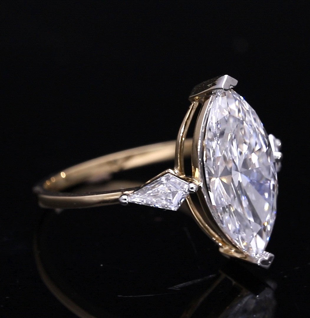 Marquise Cut and Kite Shaped Lab-Grown Diamond Three-Stone Engagement Ring