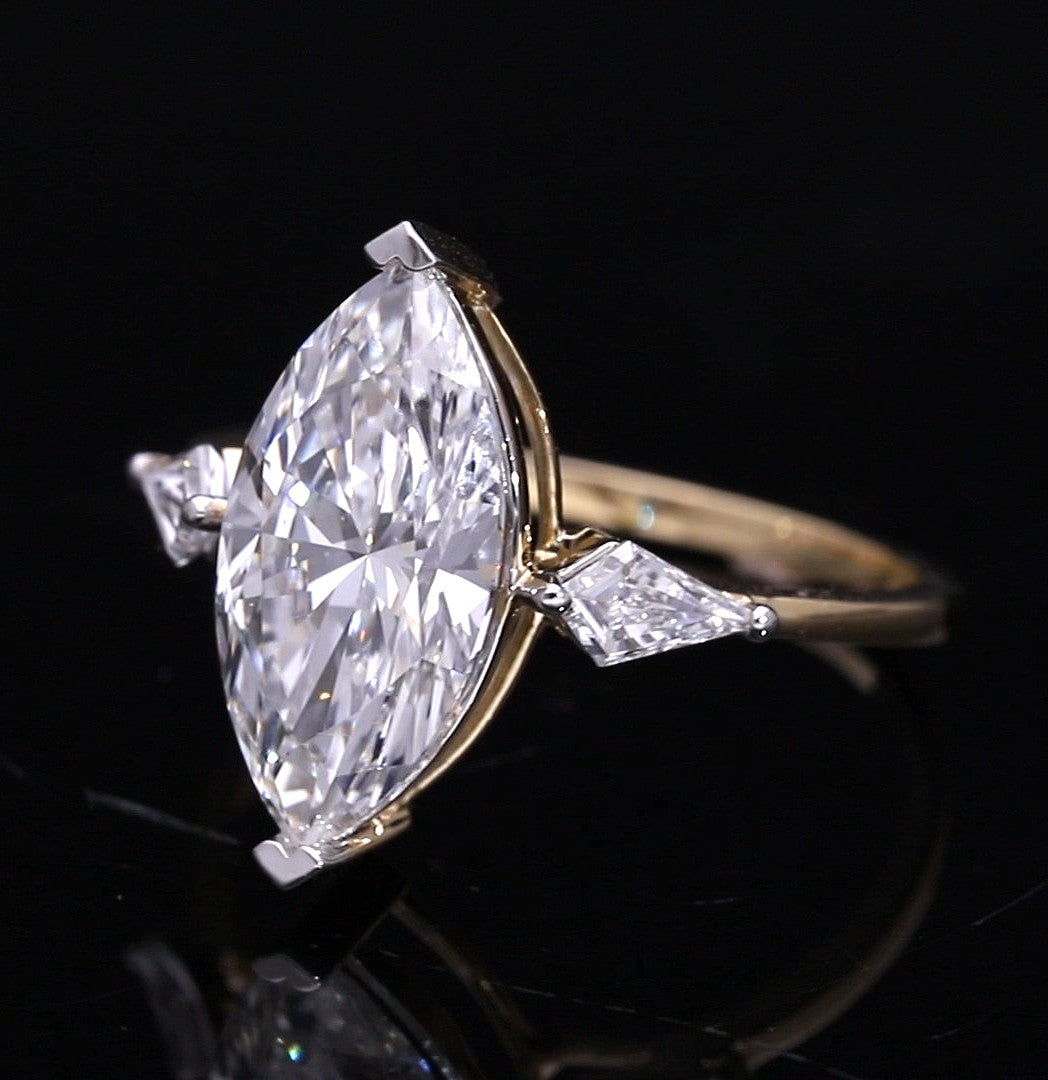 Marquise Cut and Kite Shaped Lab-Grown Diamond Three-Stone Engagement Ring