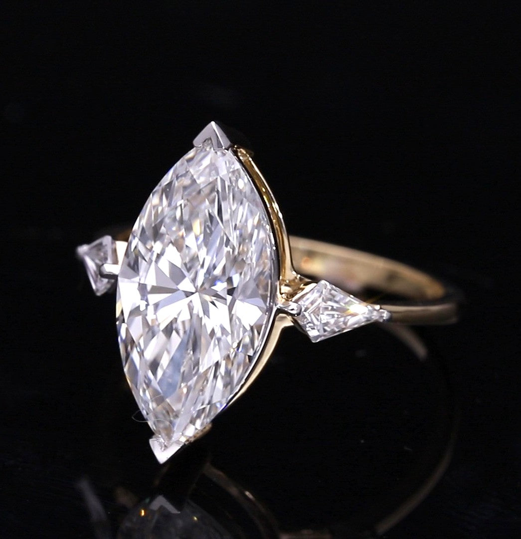 Marquise Cut and Kite Shaped Lab-Grown Diamond Three-Stone Engagement Ring
