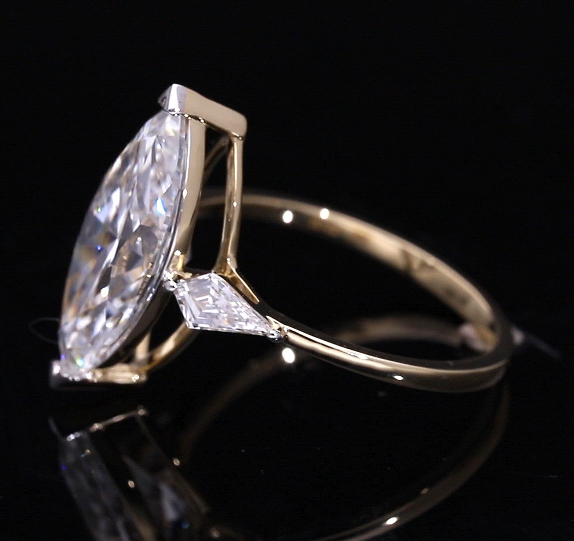 Marquise Cut and Kite Shaped Lab-Grown Diamond Three-Stone Engagement Ring