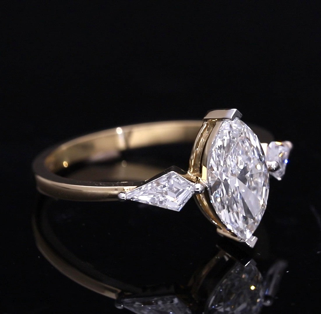 Marquise Cut and Kite Shaped Lab-Grown Diamond Three-Stone Engagement Ring