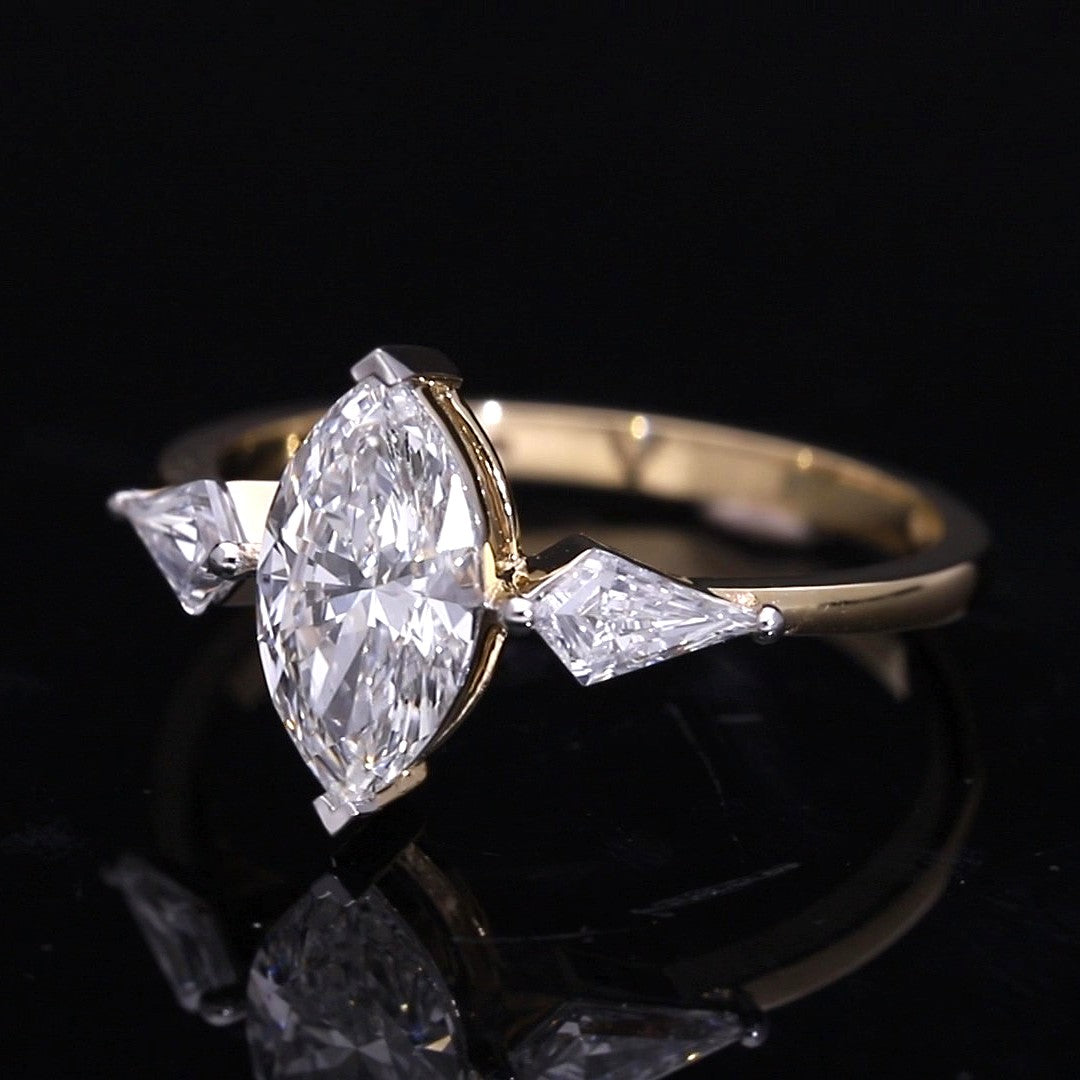 Marquise Cut and Kite Shaped Lab-Grown Diamond Three-Stone Engagement Ring