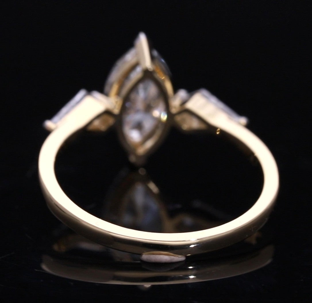 Marquise Cut and Kite Shaped Lab-Grown Diamond Three-Stone Engagement Ring