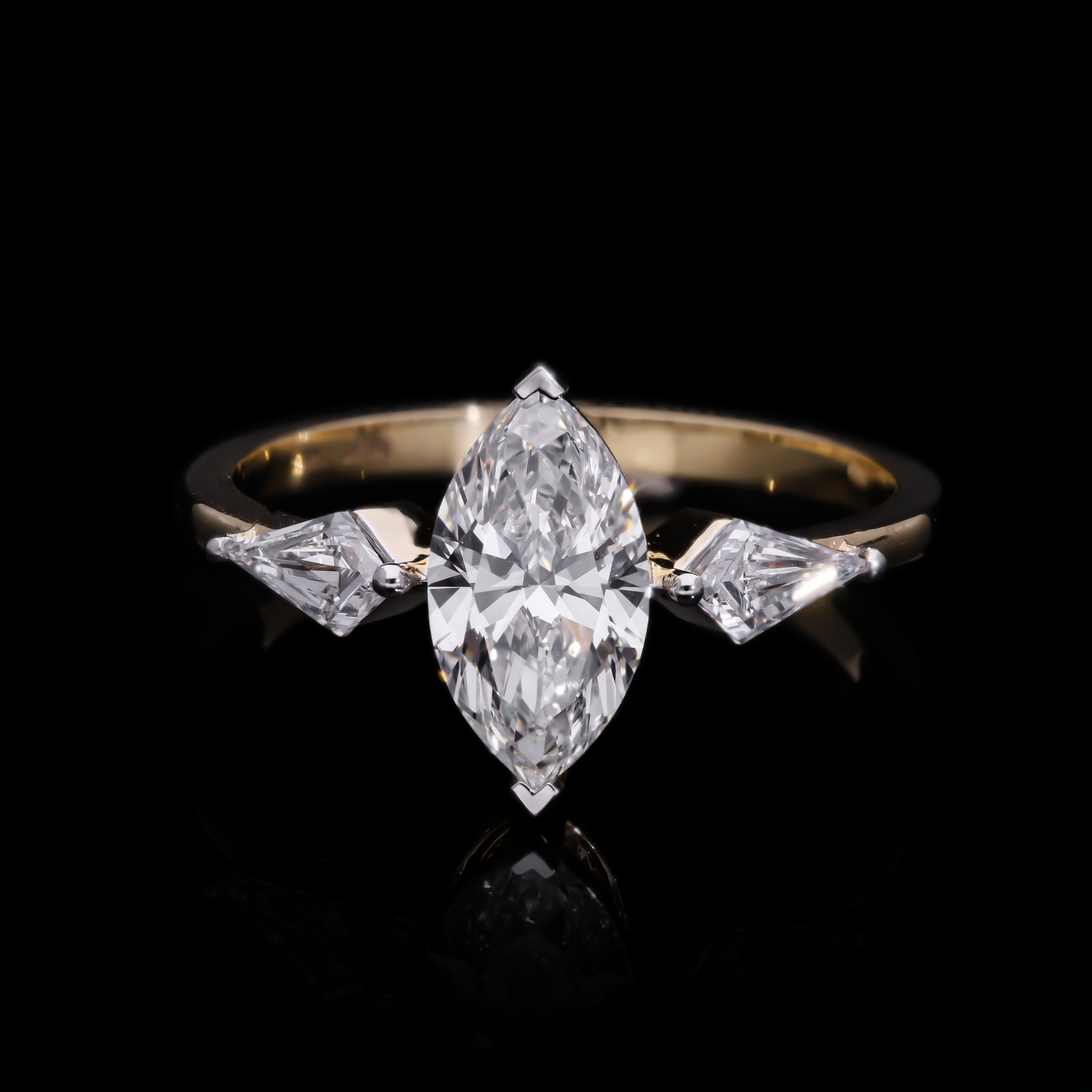 Marquise Cut and Kite Shaped Lab-Grown Diamond Three-Stone Engagement Ring