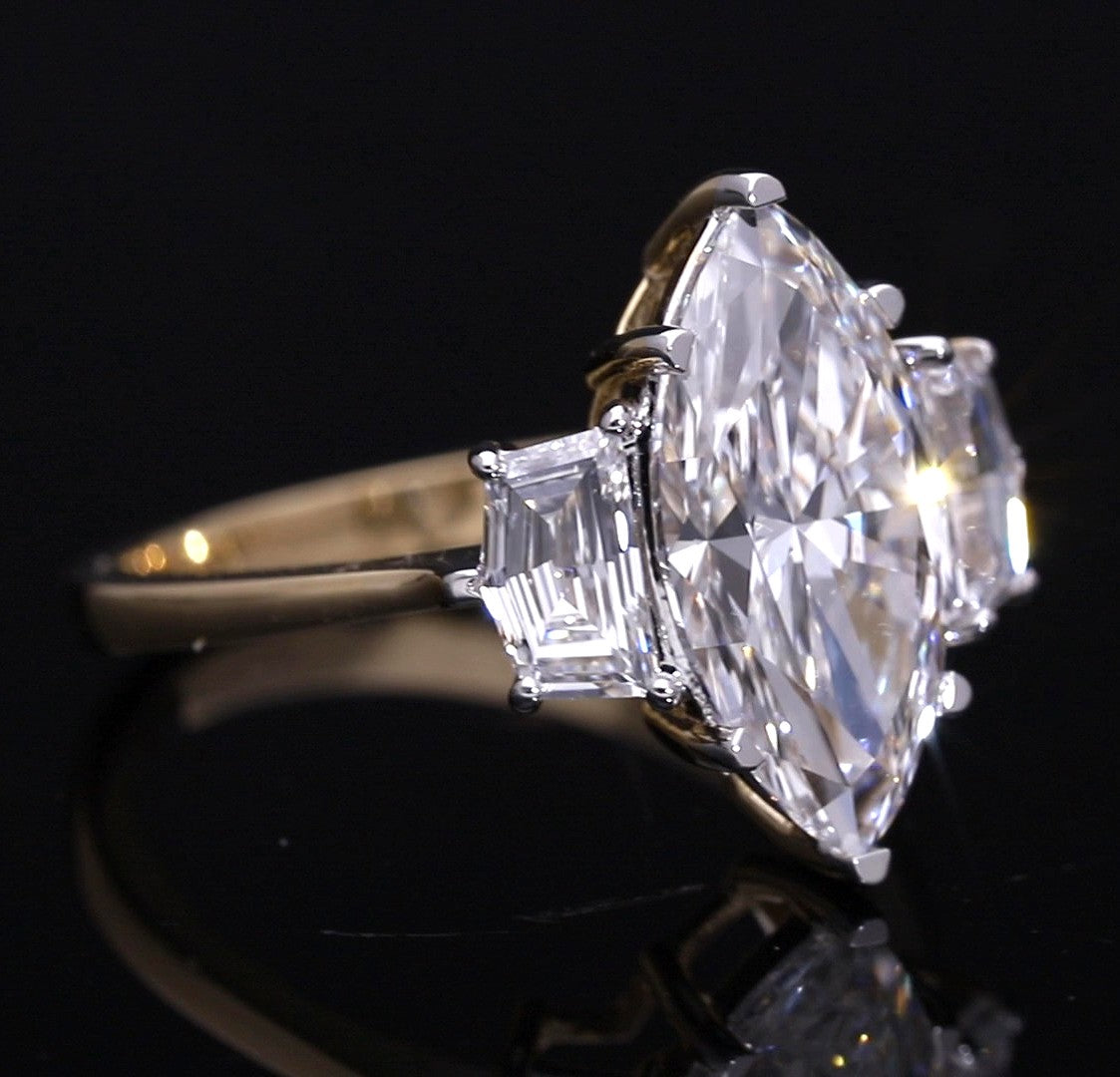 Marquise Cut and Cadillac Cut Lab-Grown Diamond Three-Stone Engagement Ring