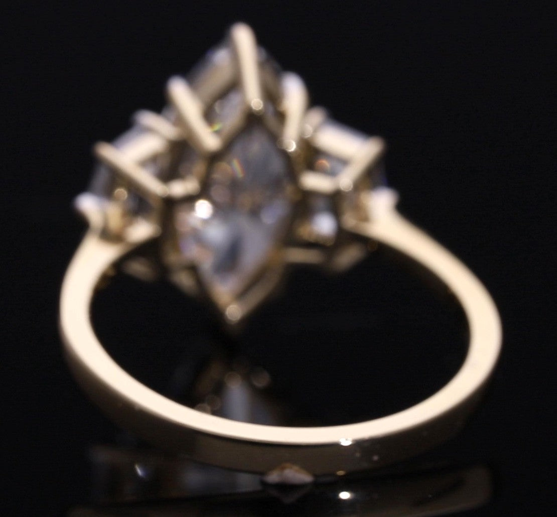 Marquise Cut and Cadillac Cut Lab-Grown Diamond Three-Stone Engagement Ring