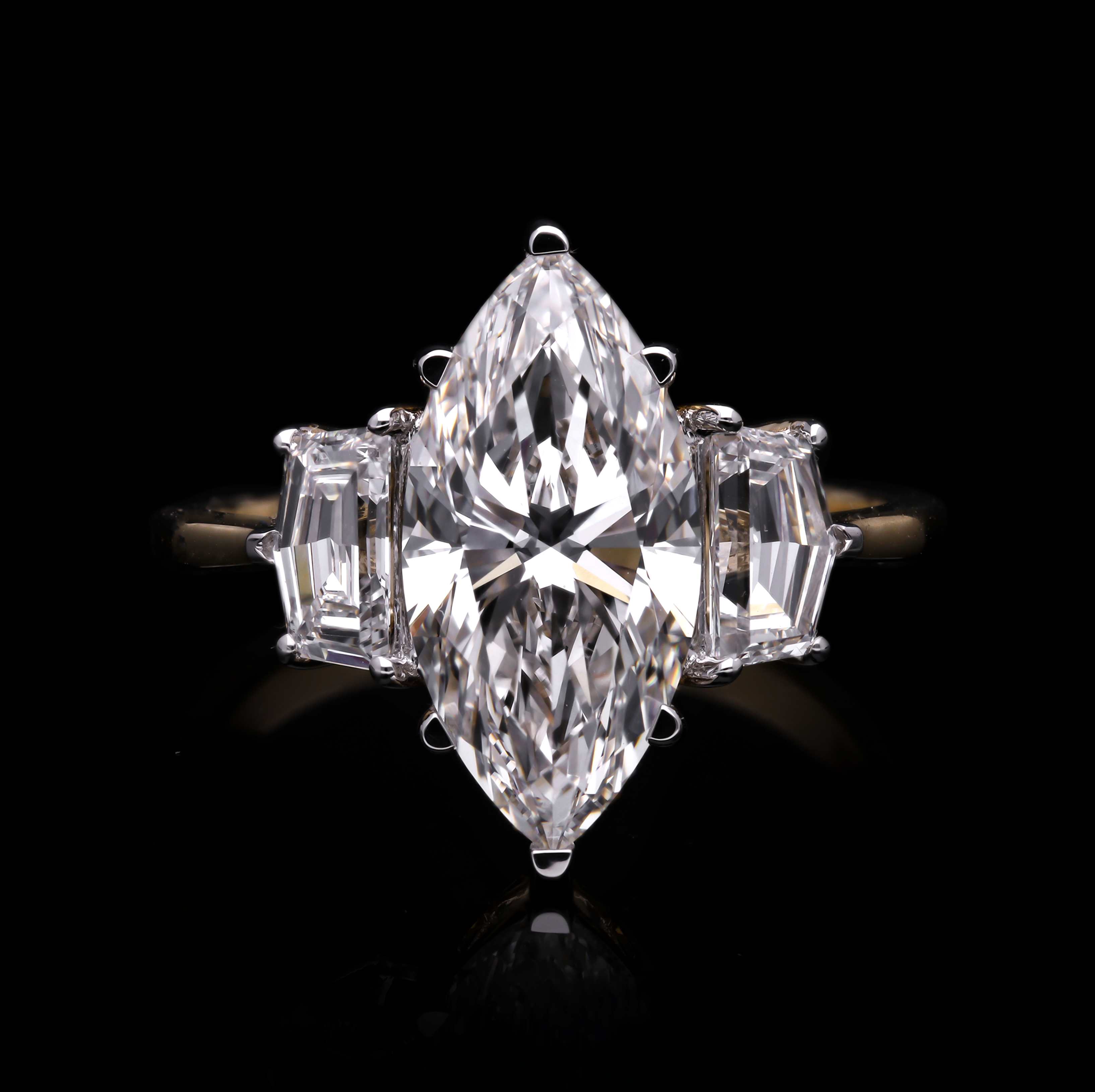 Marquise Cut and Cadillac Cut Lab-Grown Diamond Three-Stone Engagement Ring