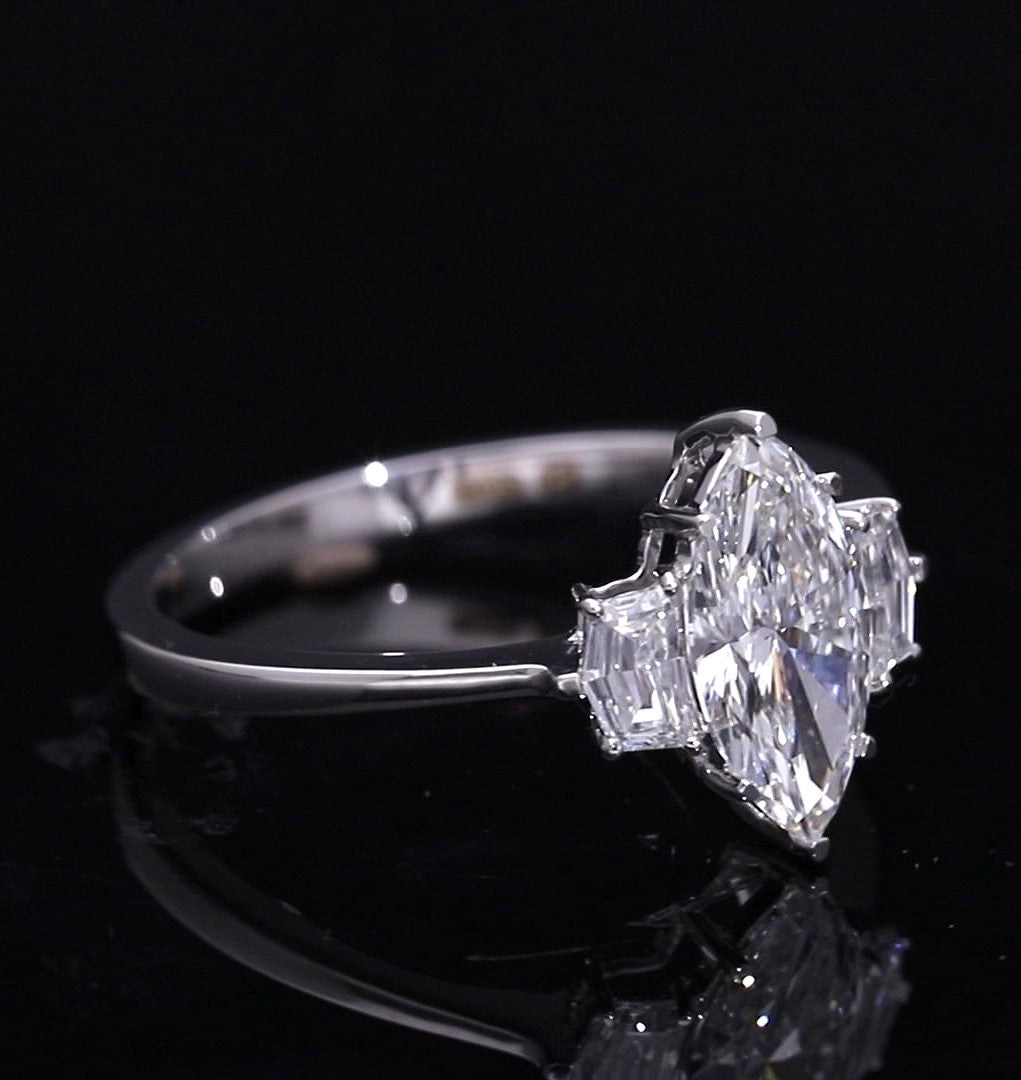 Marquise Cut and Cadillac Cut Lab-Grown Diamond Three-Stone Engagement Ring