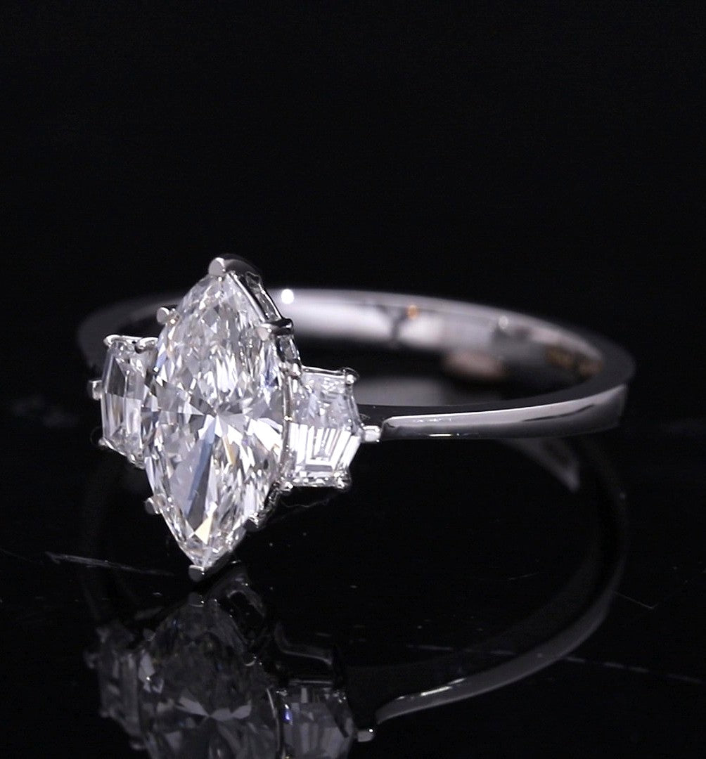 Marquise Cut and Cadillac Cut Lab-Grown Diamond Three-Stone Engagement Ring