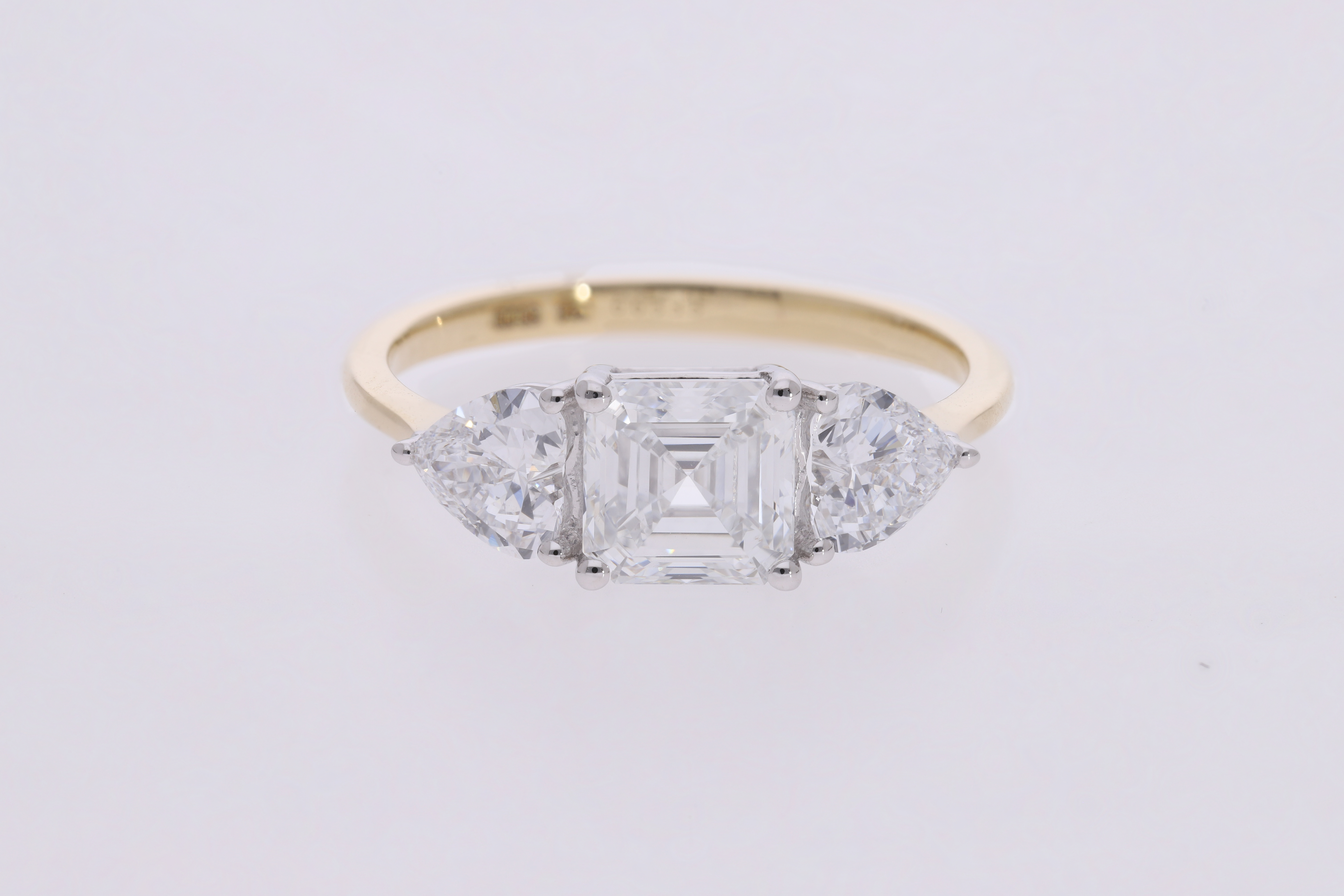 Asscher cut with Heart Lab grown Diamond Three Stone Engagement Ring
