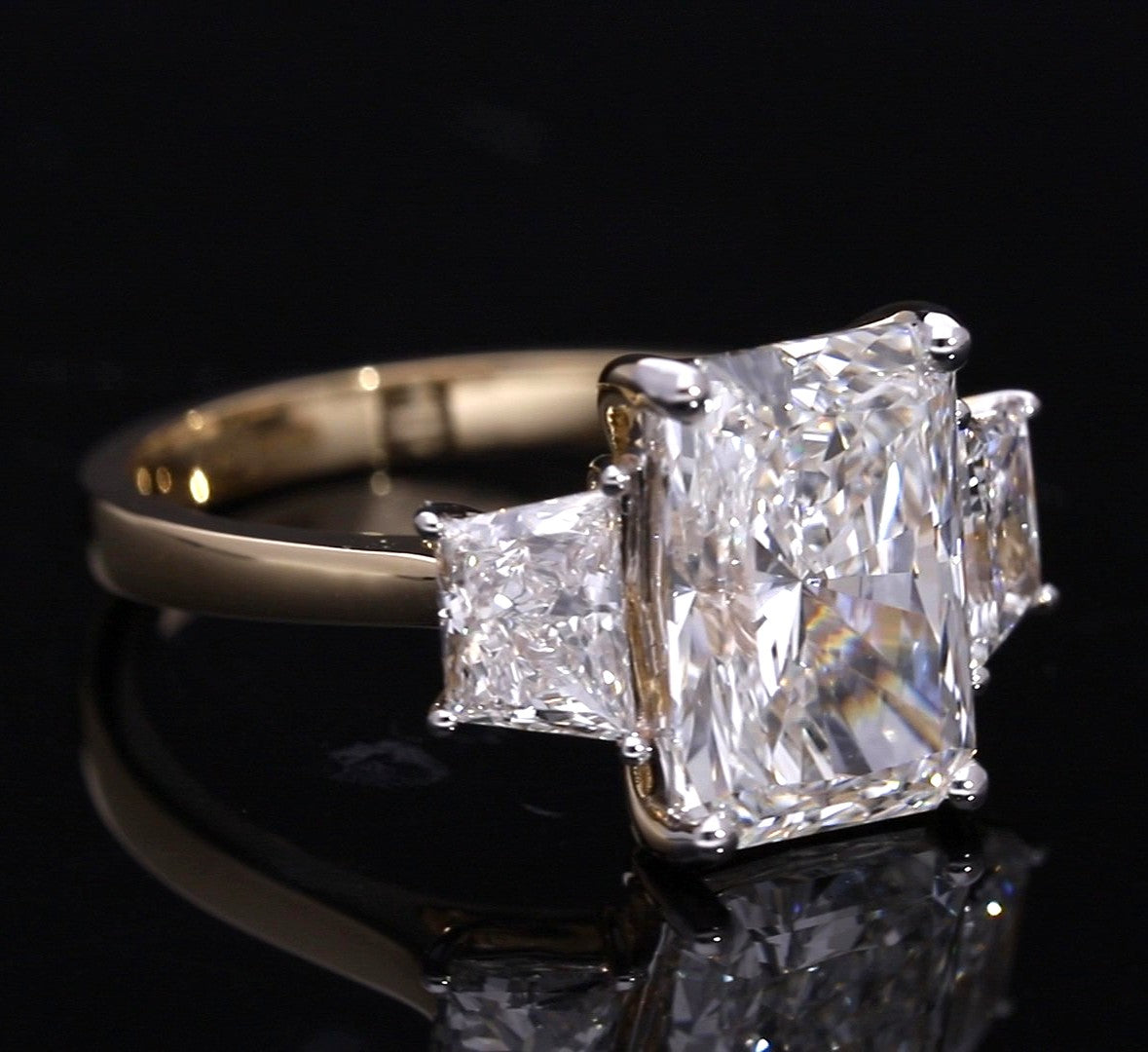 Radiant Cut and Trapezoid Lab-Grown Diamond Three-Stone Engagement Ring