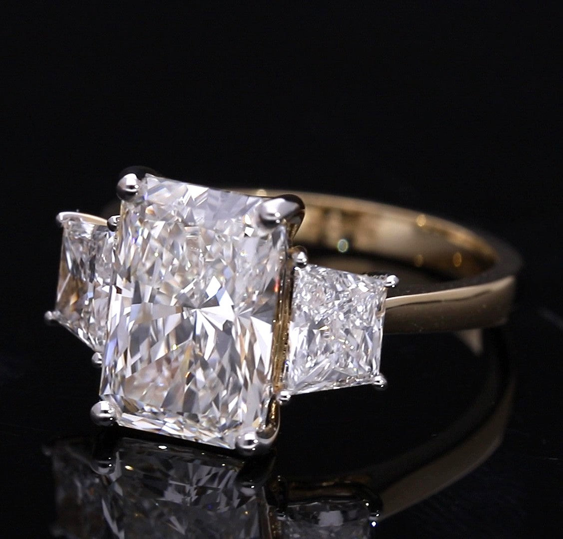 Radiant Cut and Trapezoid Lab-Grown Diamond Three-Stone Engagement Ring