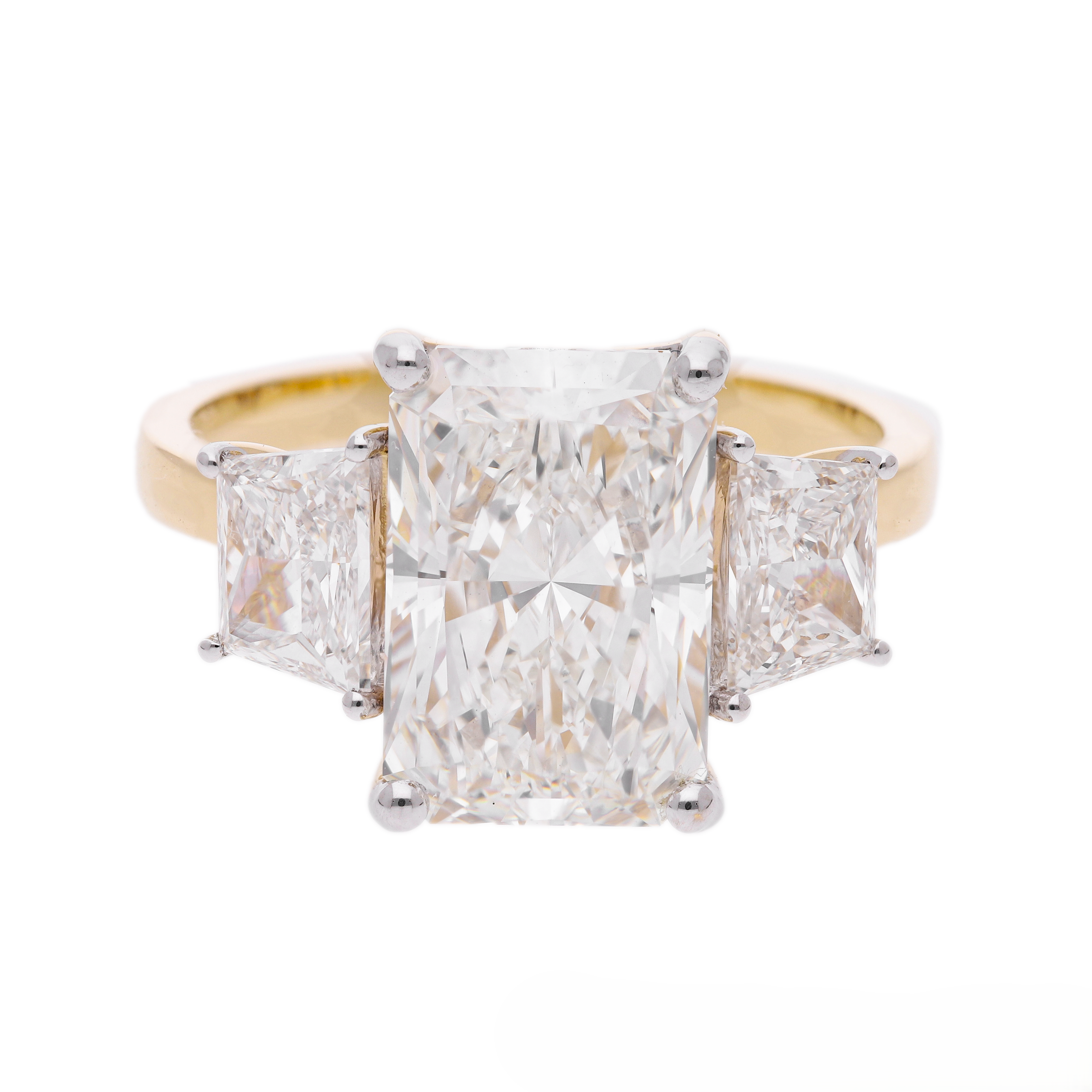 Radiant Cut and Trapezoid Lab-Grown Diamond Three-Stone Engagement Ring