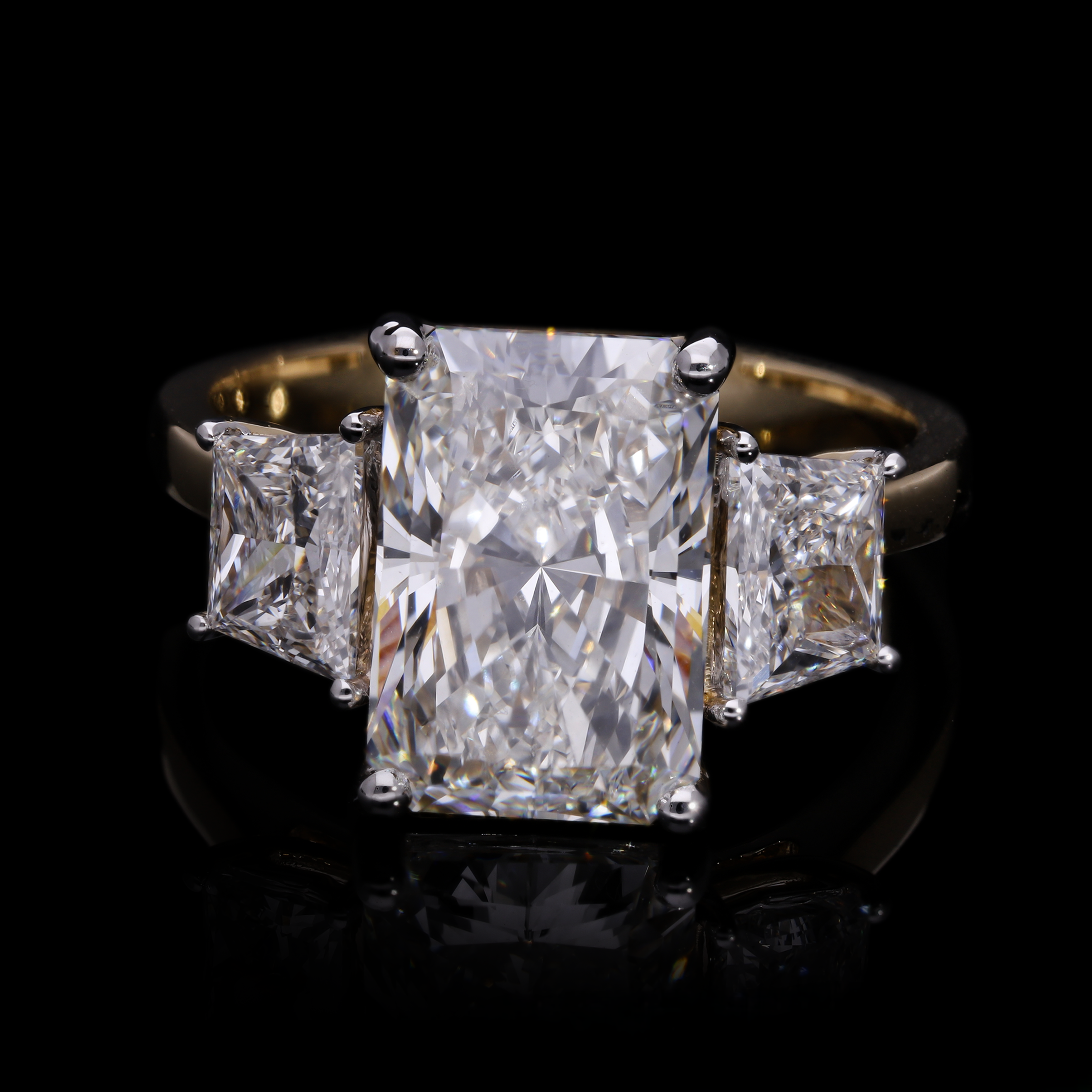 Radiant Cut and Trapezoid Lab-Grown Diamond Three-Stone Engagement Ring