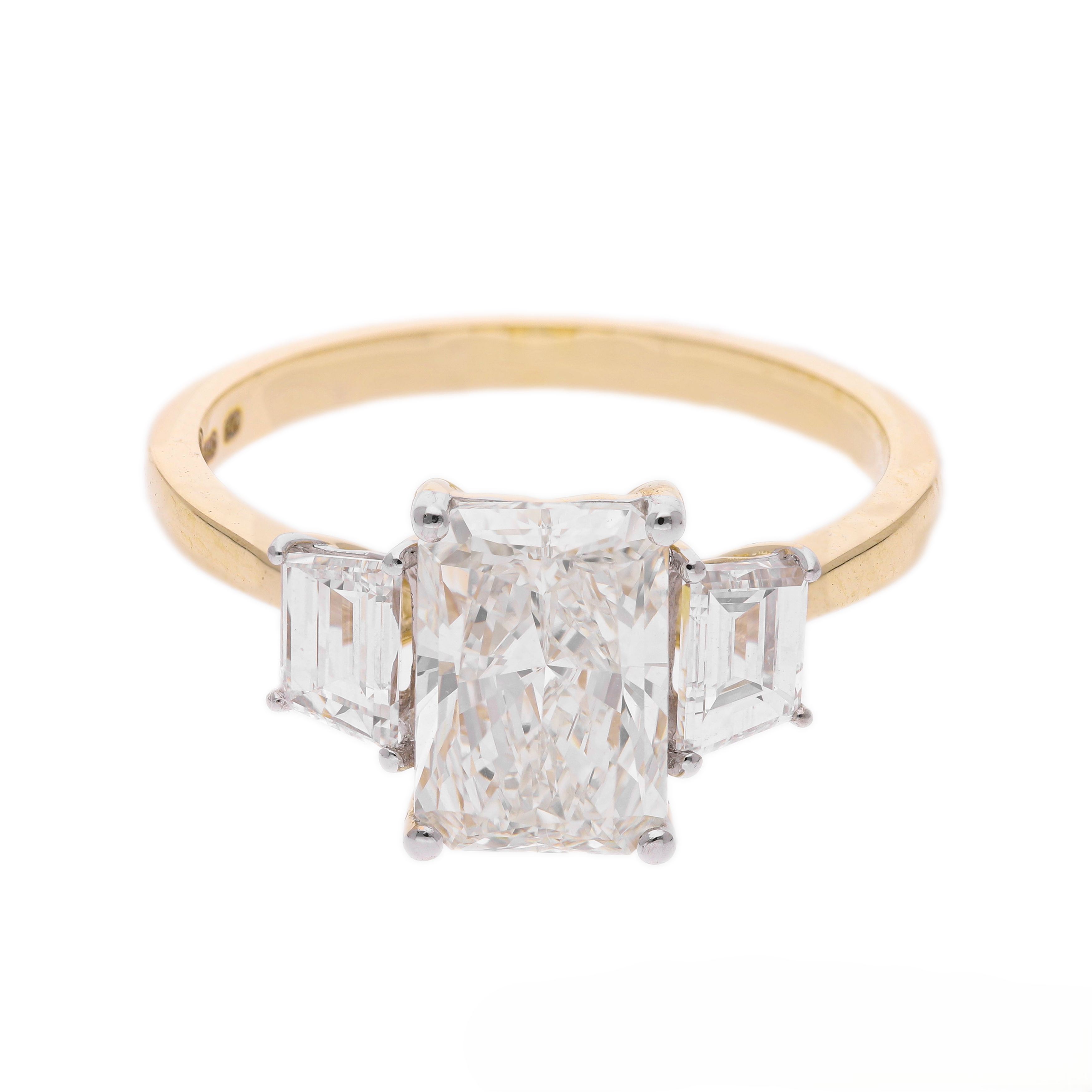Radiant Cut and Trapezoid Lab-Grown Diamond Three-Stone Engagement Ring