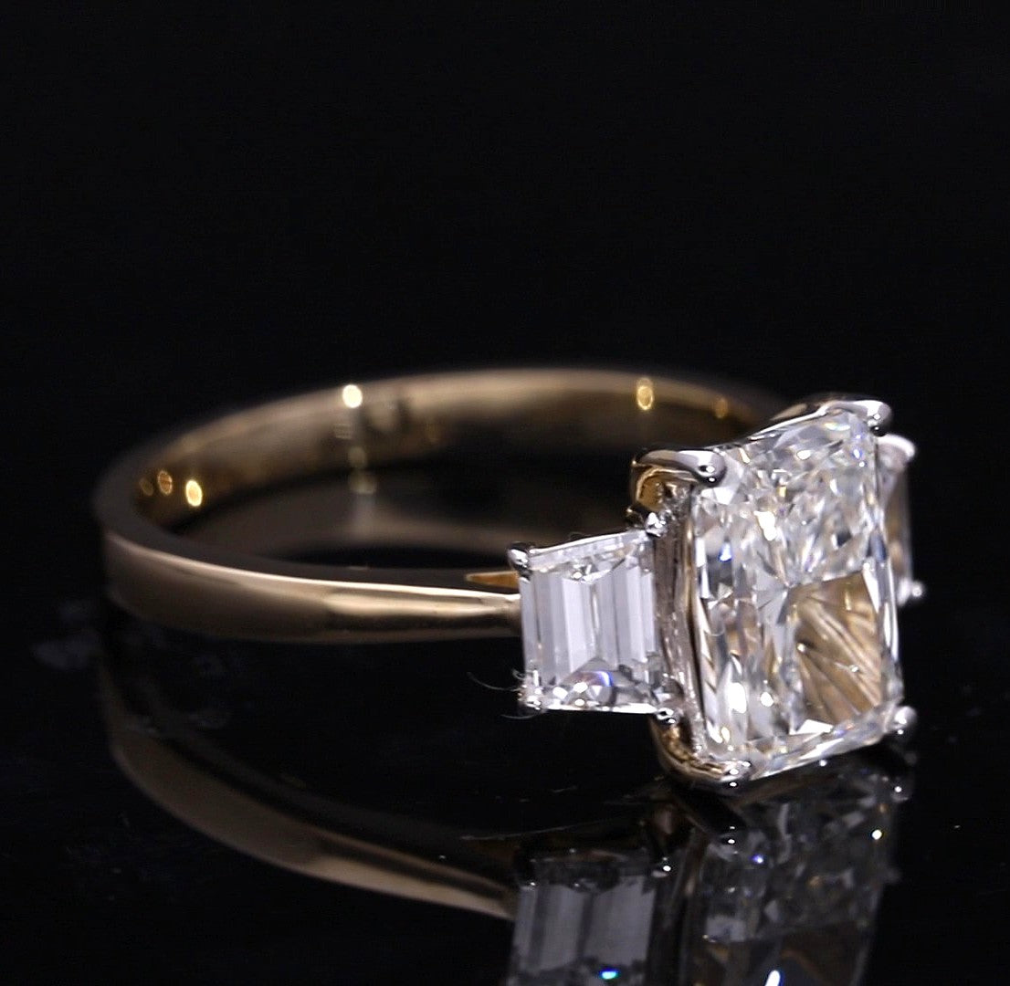 Radiant Cut and Trapezoid Lab-Grown Diamond Three-Stone Engagement Ring