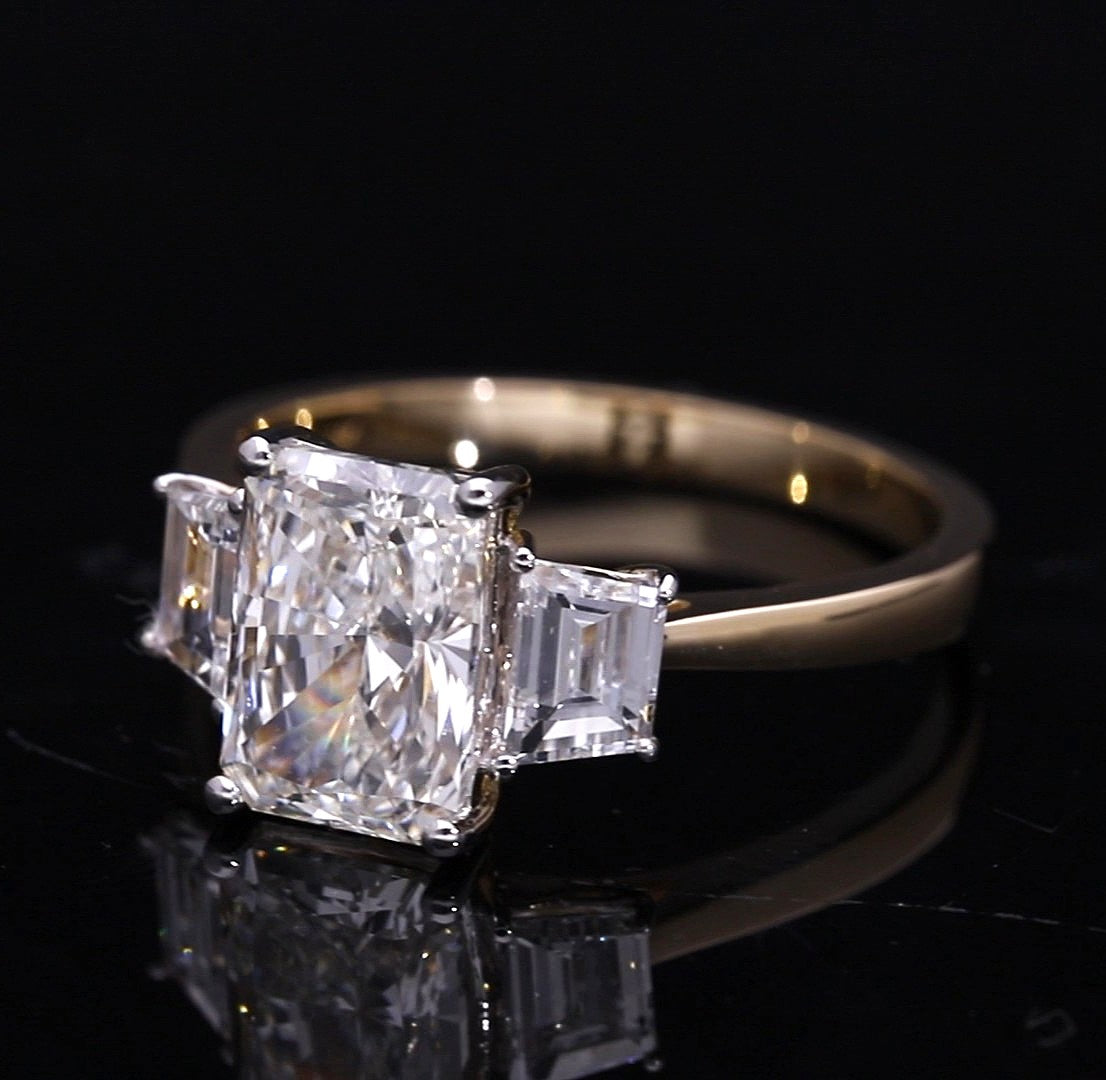 Radiant Cut and Trapezoid Lab-Grown Diamond Three-Stone Engagement Ring