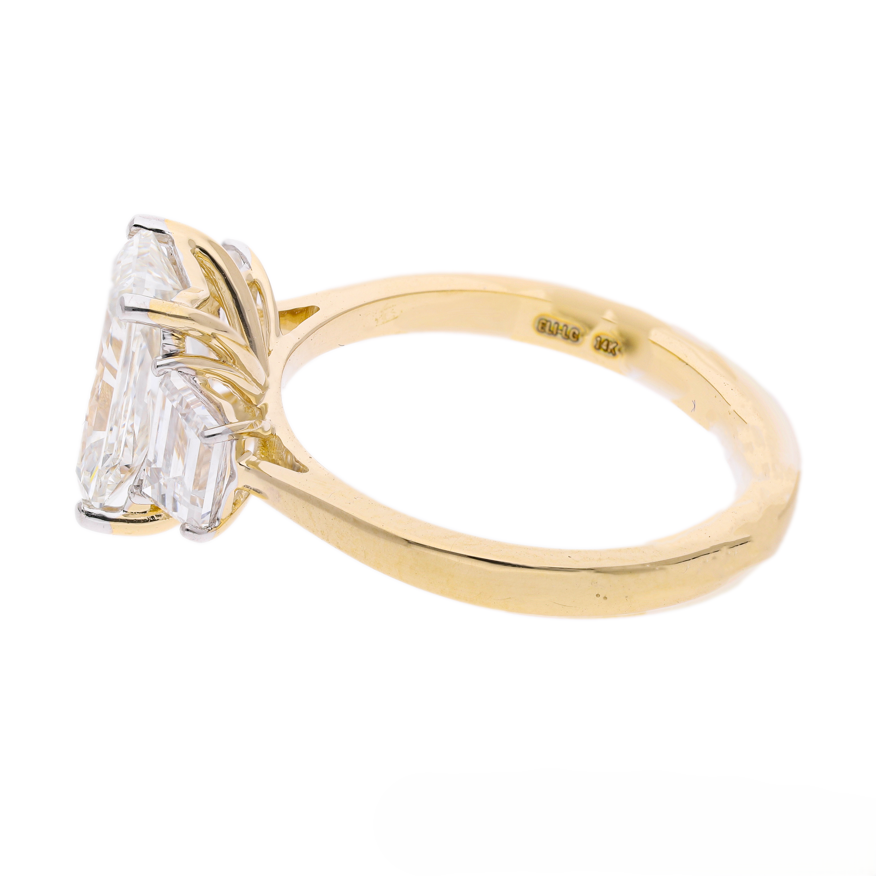 Radiant Cut and Trapezoid Lab-Grown Diamond Three-Stone Engagement Ring