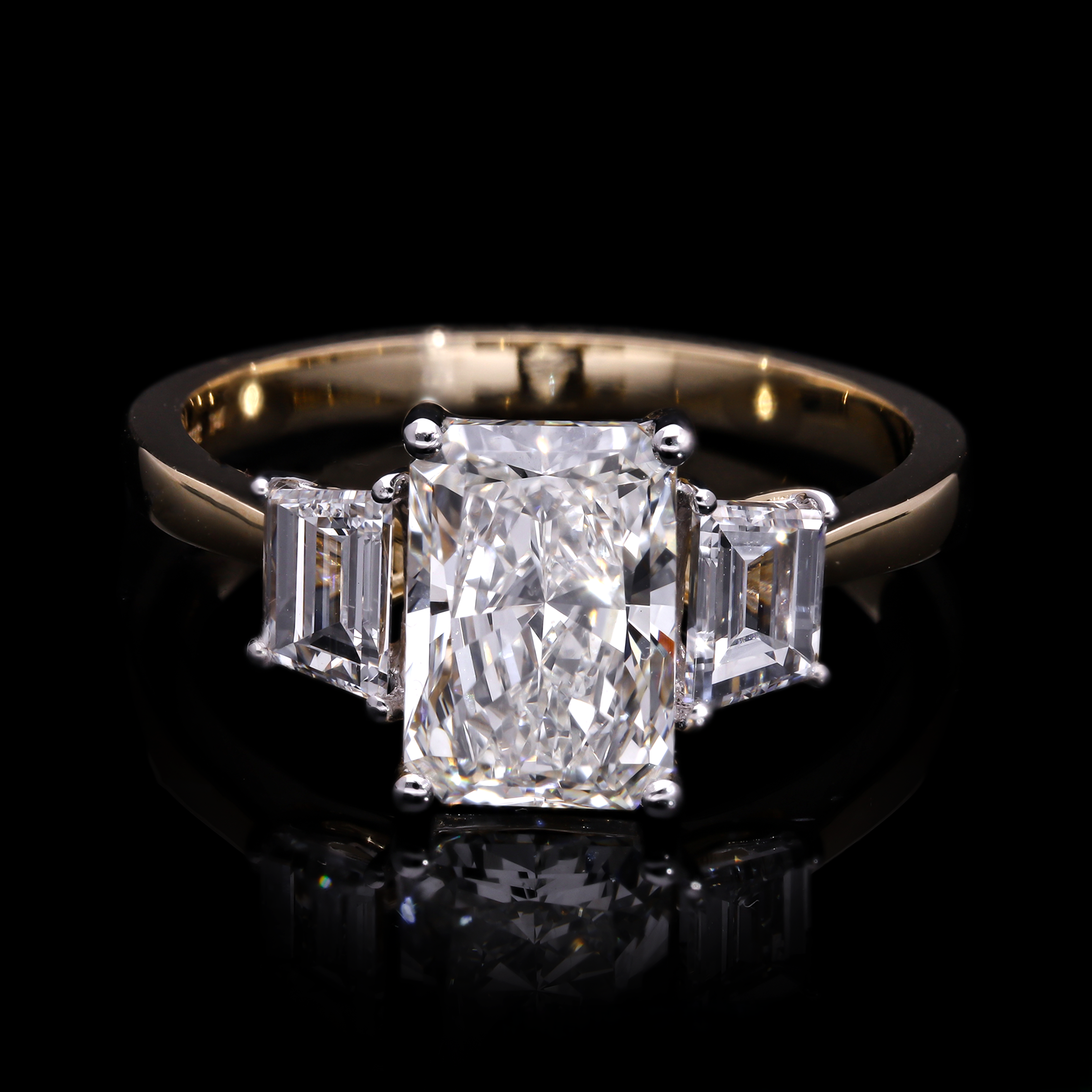 Radiant Cut and Trapezoid Lab-Grown Diamond Three-Stone Engagement Ring