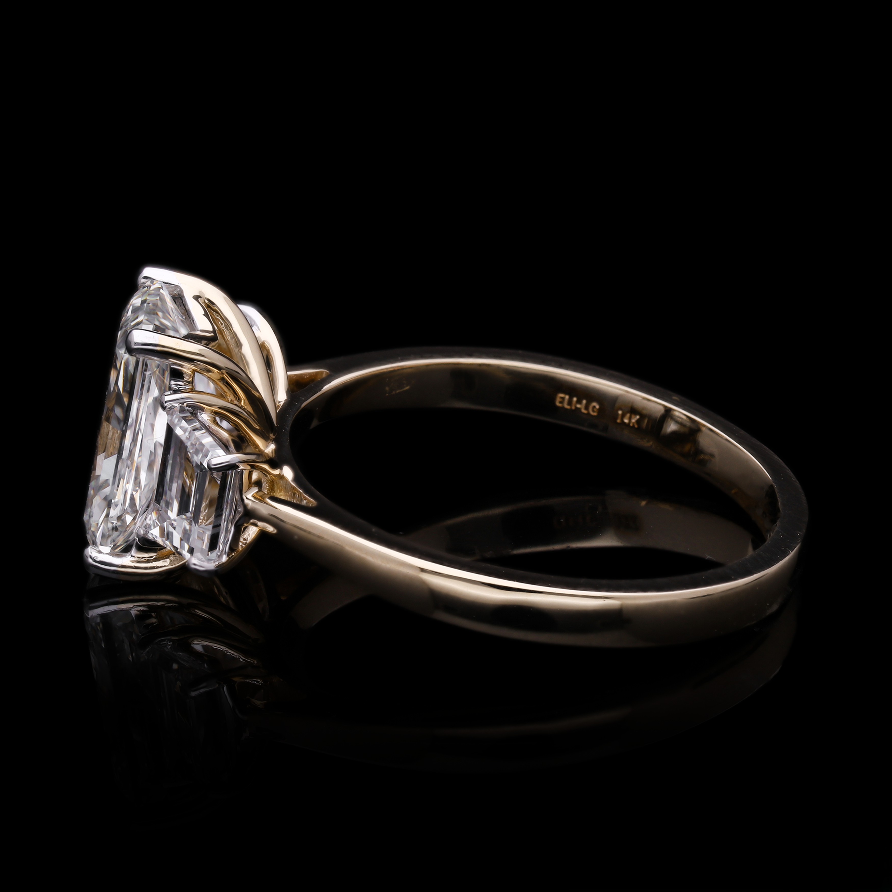 Radiant Cut and Trapezoid Lab-Grown Diamond Three-Stone Engagement Ring
