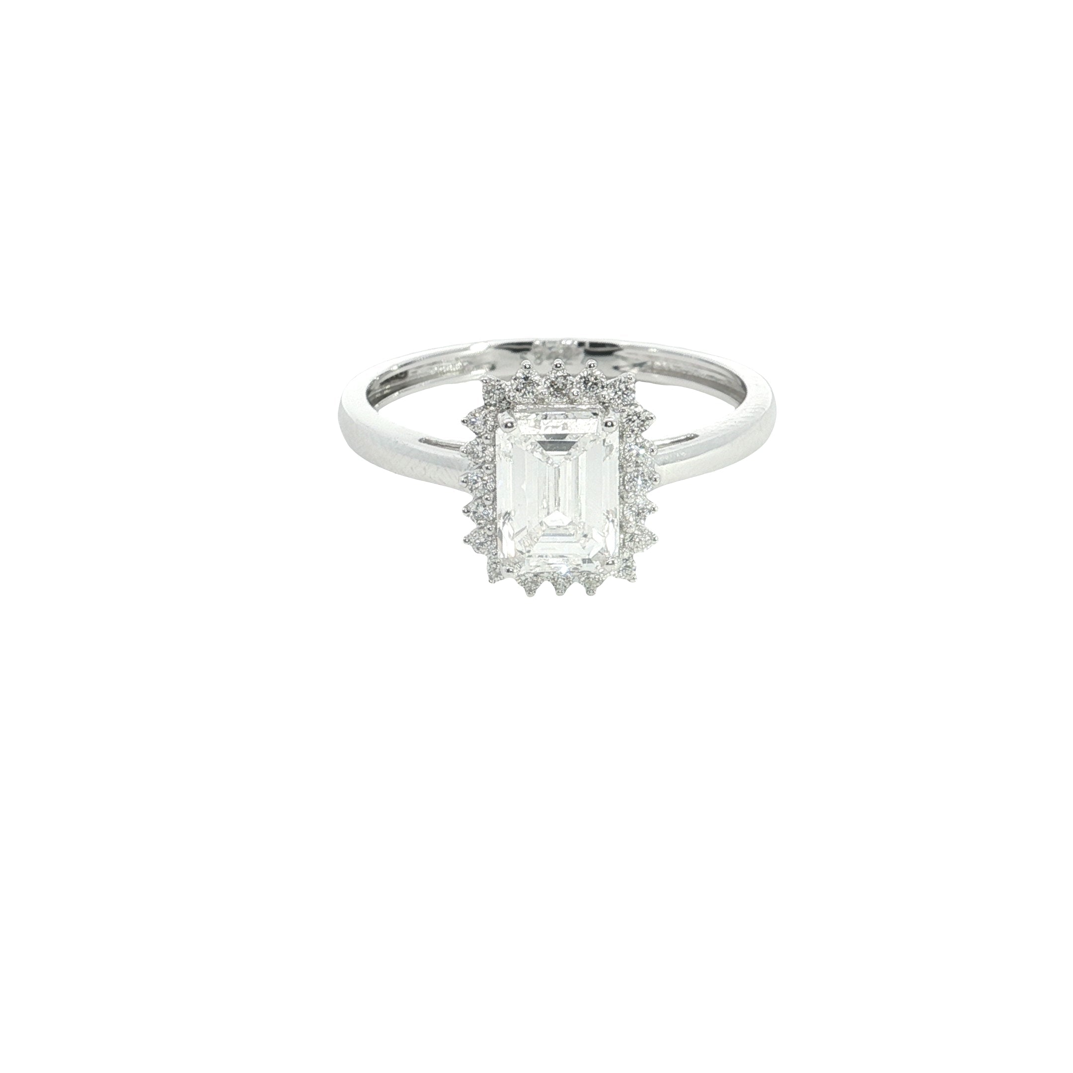 Emerald with Round Brilliant cut  Lab grown Diamond Engagement Ring