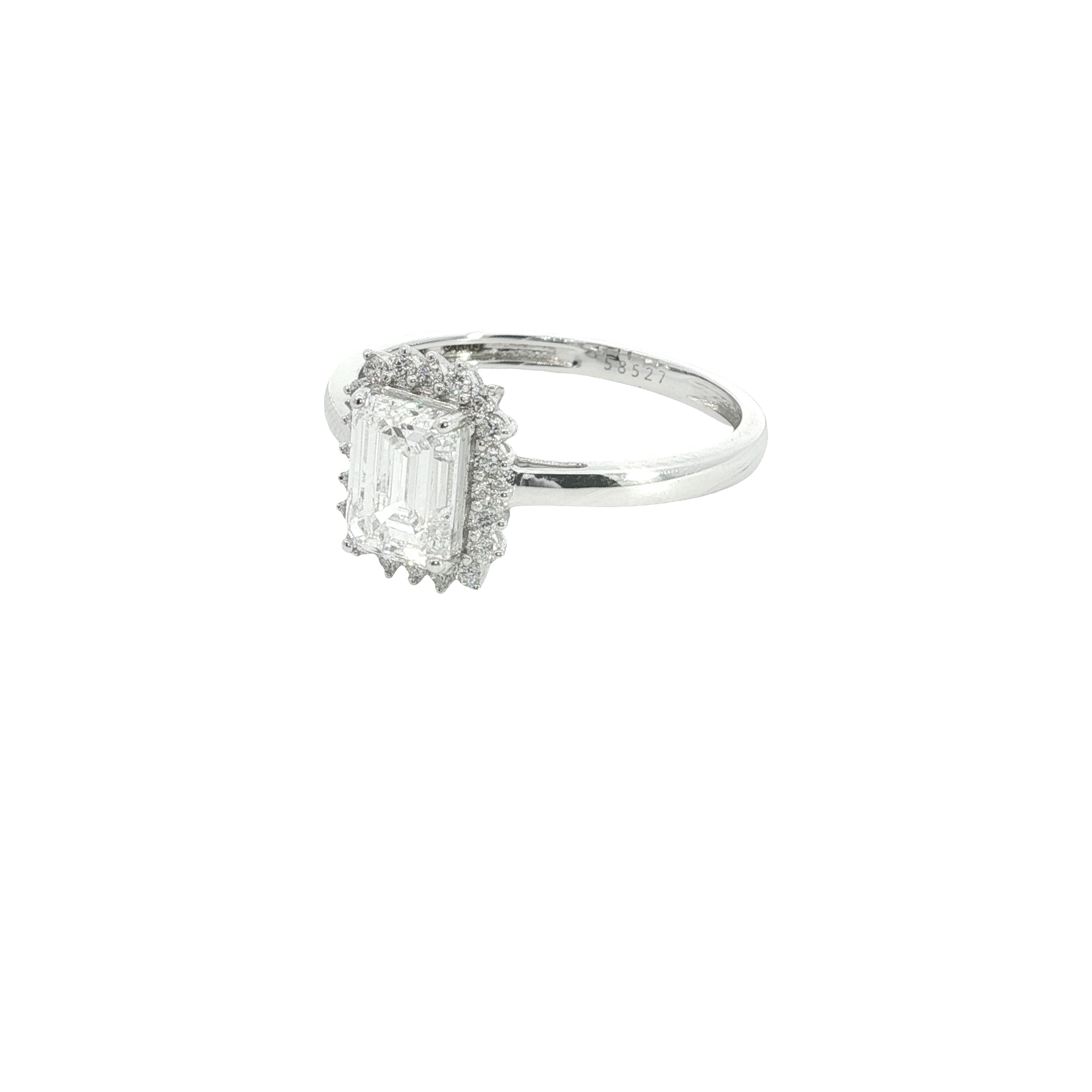 Emerald with Round Brilliant cut  Lab grown Diamond Engagement Ring