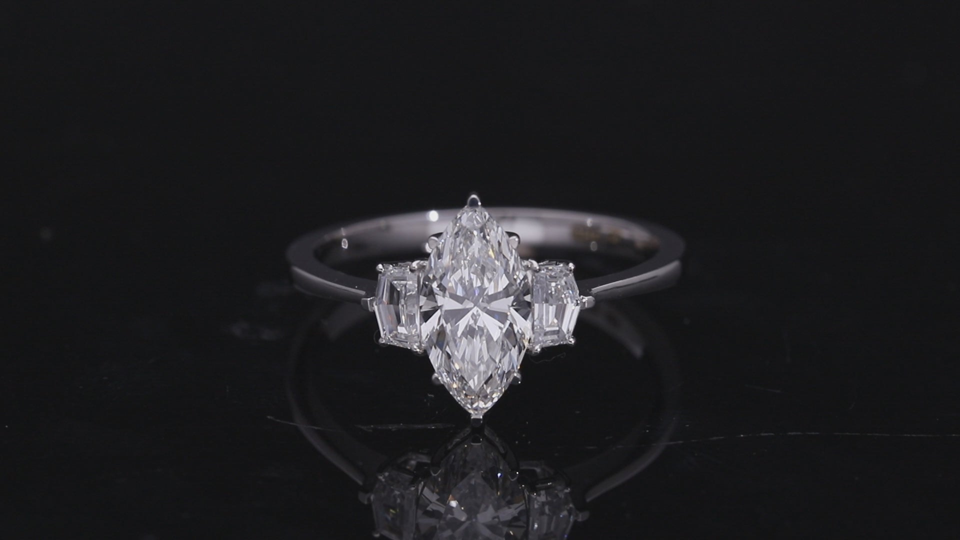 Marquise Cut and Cadillac Cut Lab-Grown Diamond Three-Stone Engagement Ring