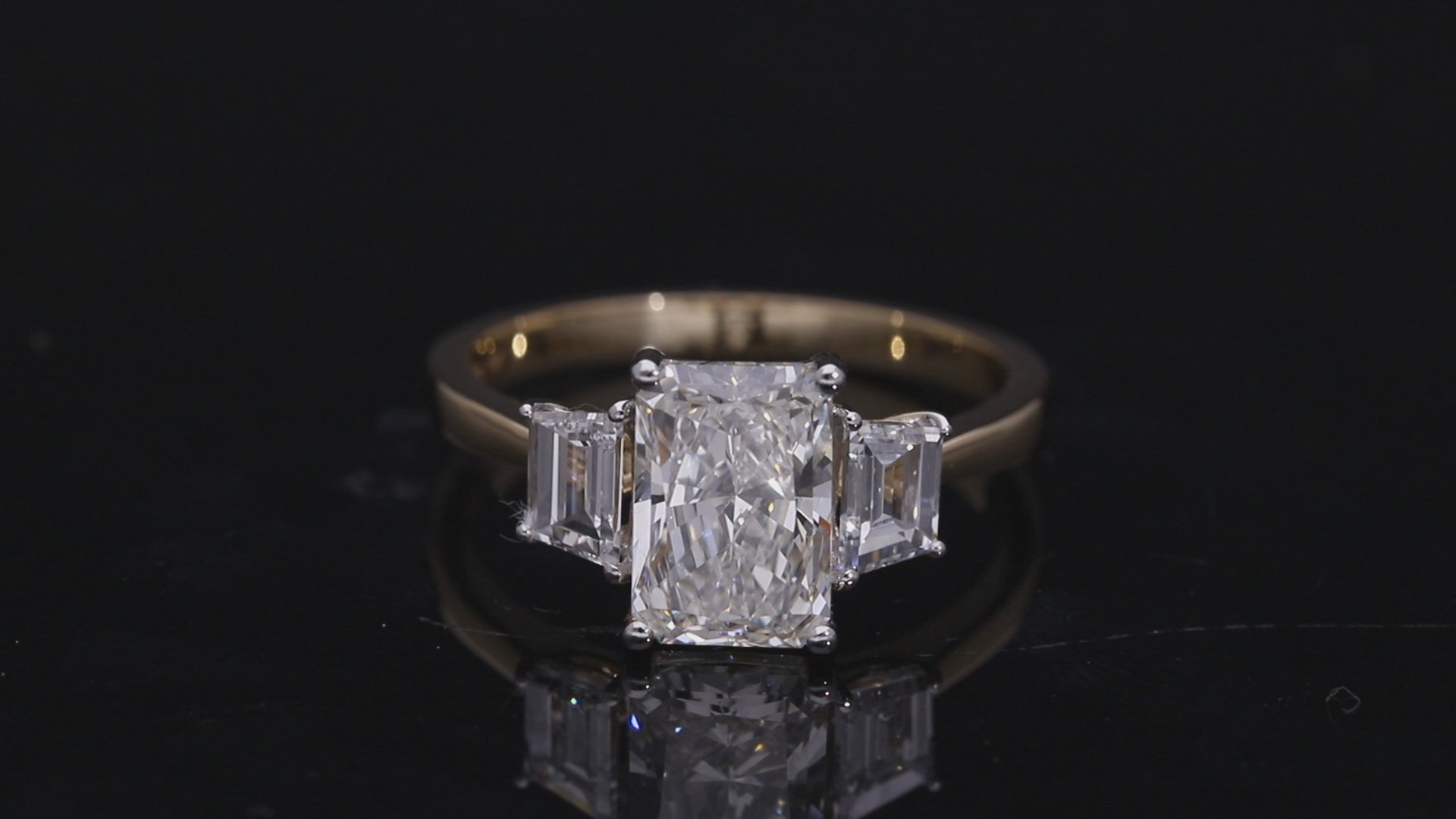 Radiant Cut and Trapezoid Lab-Grown Diamond Three-Stone Engagement Ring